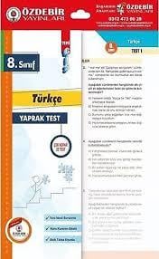 Özdebir 8.S. Poşet Yaprak Test TürkçeÖzdebir 8.S. Poşet Yaprak Test Türkçe - Kirtasiyem.net8.Sınıf