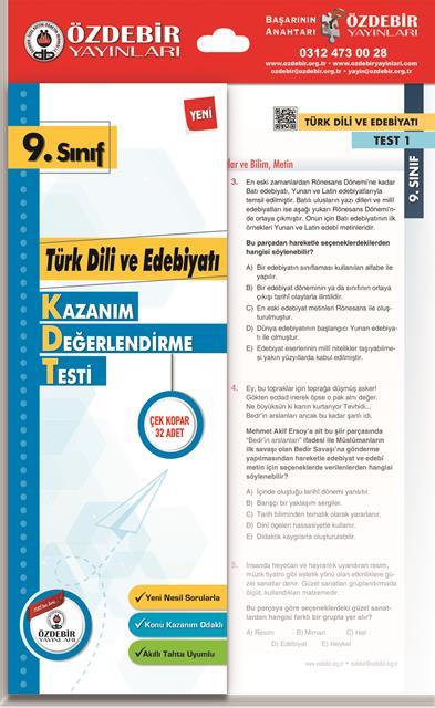 Özdebir 9. S. Kaz. Değ. Yaprak Test Türk Dili Ve Edebiyatı  Özdebir 9. S. Kaz. Değ. Yaprak Test Türk Dili Ve Edebiyatı   - Kirtasiyem.net9.Sınıf