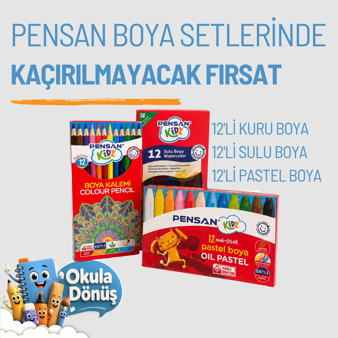 PENSAN 3'LÜ BOYA SETİ( 1 PASTEL BOYA+1 SULU BOYA+1 KURU BOYA)Diğer Kırtasiye Ürünleri