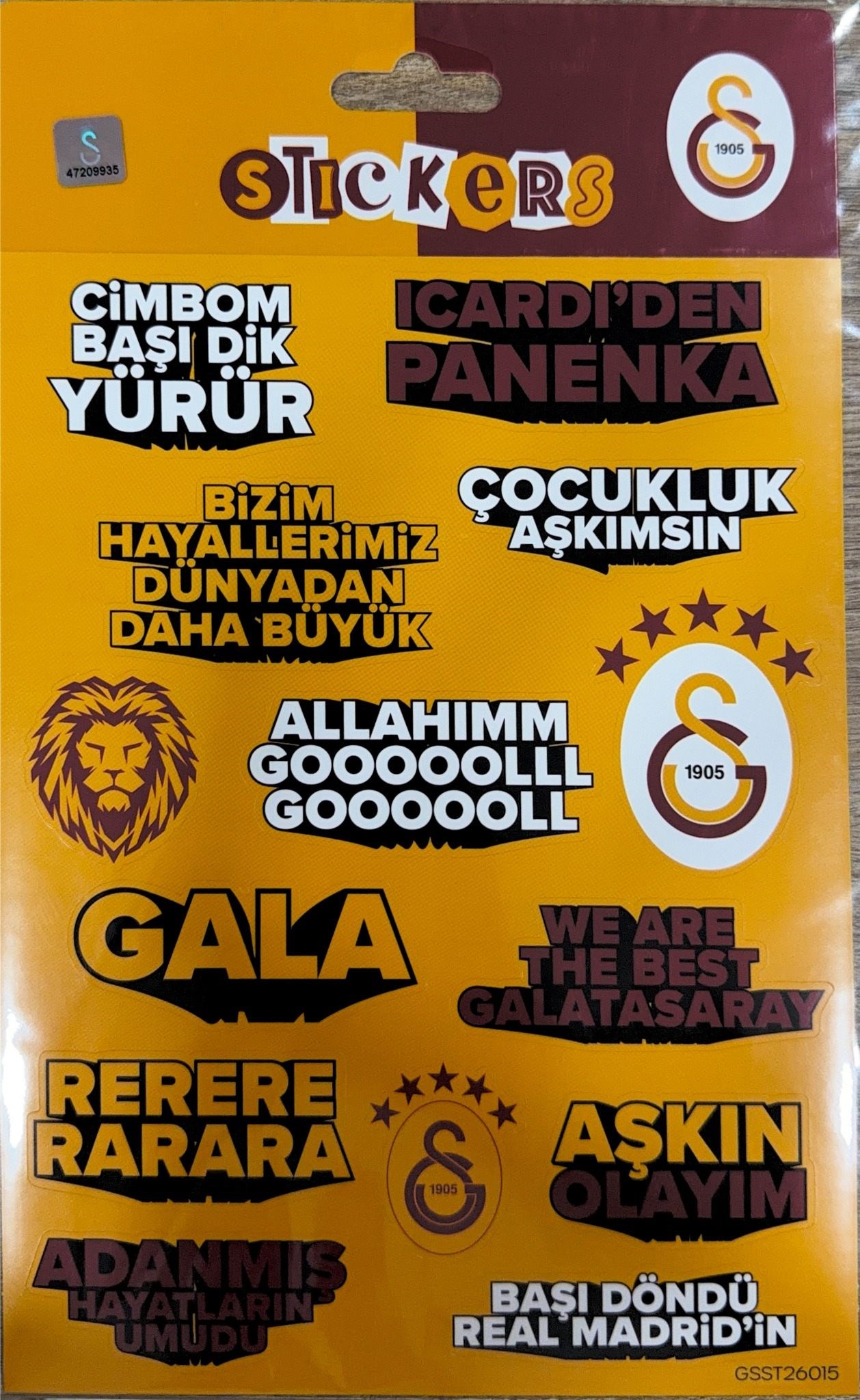 Piolent GSST26015 Galatasaray Sarı Slogan Sticker SheetStickerlar