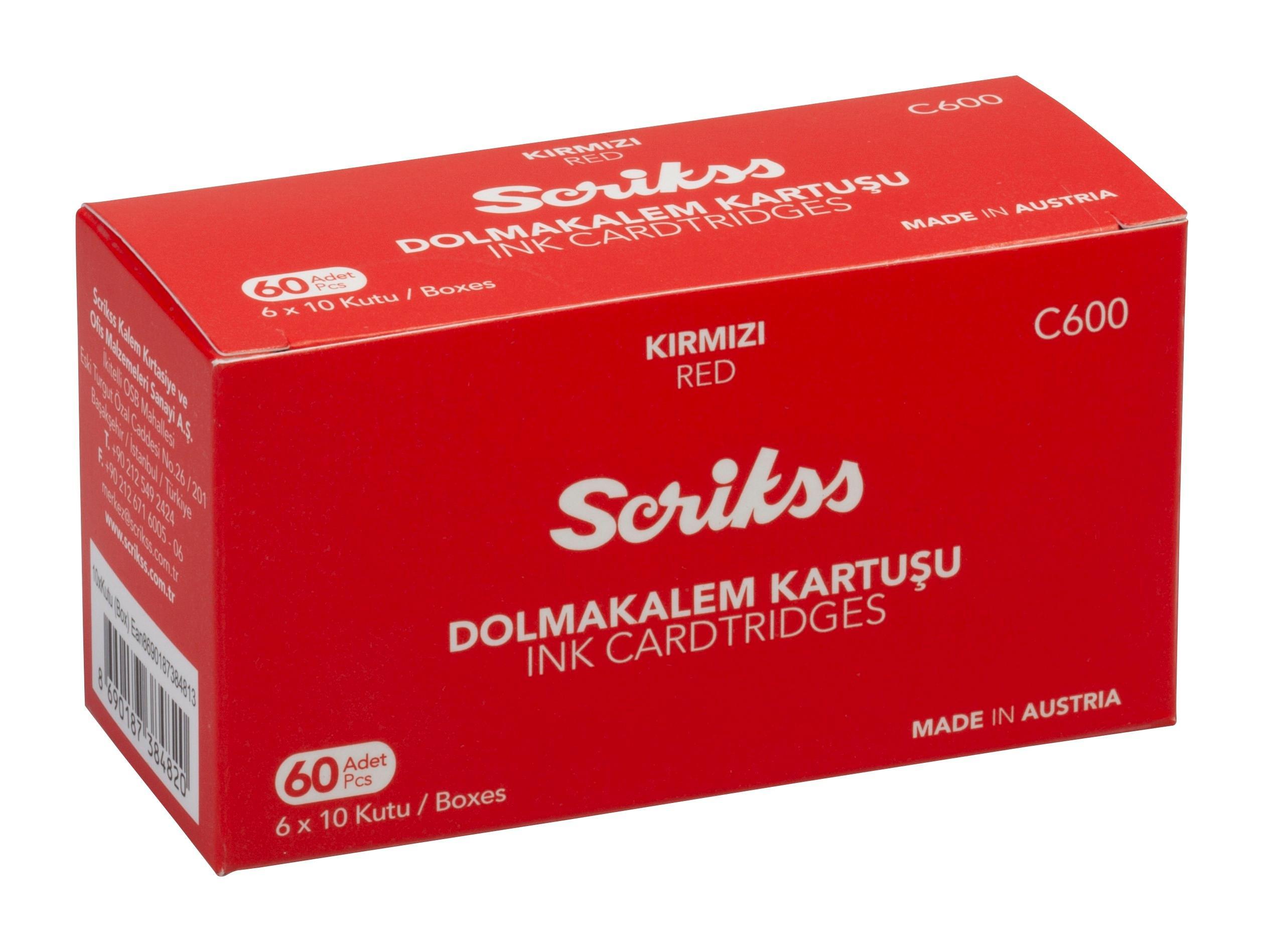 Scrikss Dolma Kalem Kartuşu Kırmızı 10x6 'lı PaketScrikss Dolma Kalem Kartuşu Kırmızı 10x6 'lı Paket - Kirtasiyem.netDolma Kalem Kartuşları
