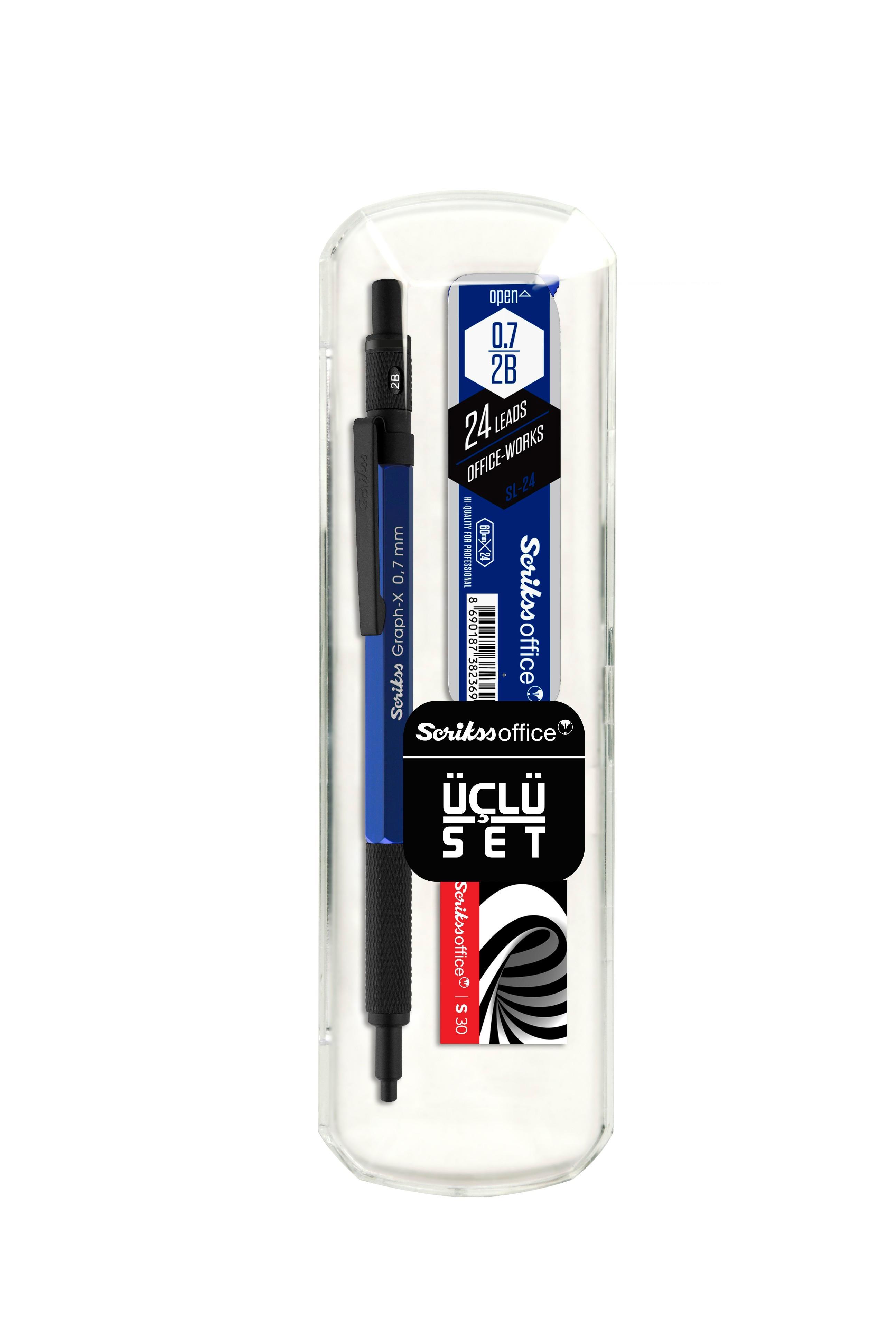 Scrikss Graph-X 3 Lü Set Versatil Kalem 0,7 Mm + Silgi + Min MaviScrikss Graph-X 3 Lü Set Versatil Kalem 0,7 Mm + Silgi + Min Mavi - Kirtasiyem.netVersatil ( Uçlu ) Kalem Setleri