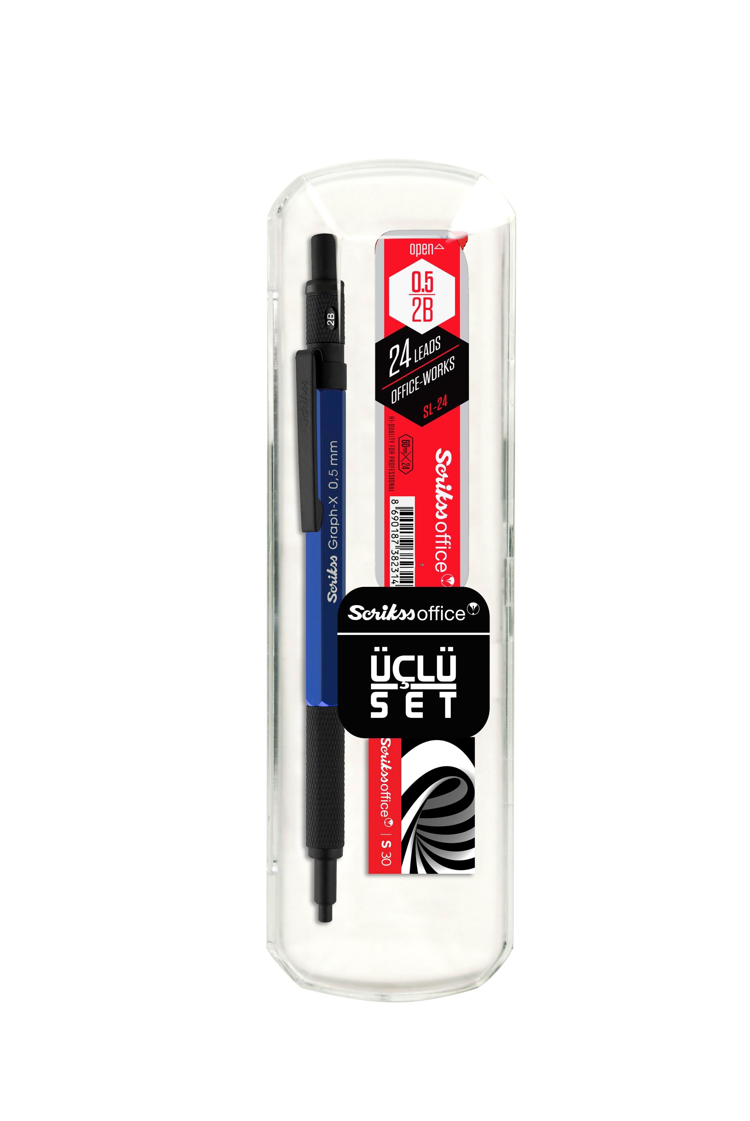 Scrikss Graph-X 3 Lü Set Versatil Kalem 0,5 Mm + Silgi + Min MaviScrikss Graph-X 3 Lü Set Versatil Kalem 0,5 Mm + Silgi + Min Mavi - Kirtasiyem.netVersatil ( Uçlu ) Kalem Setleri