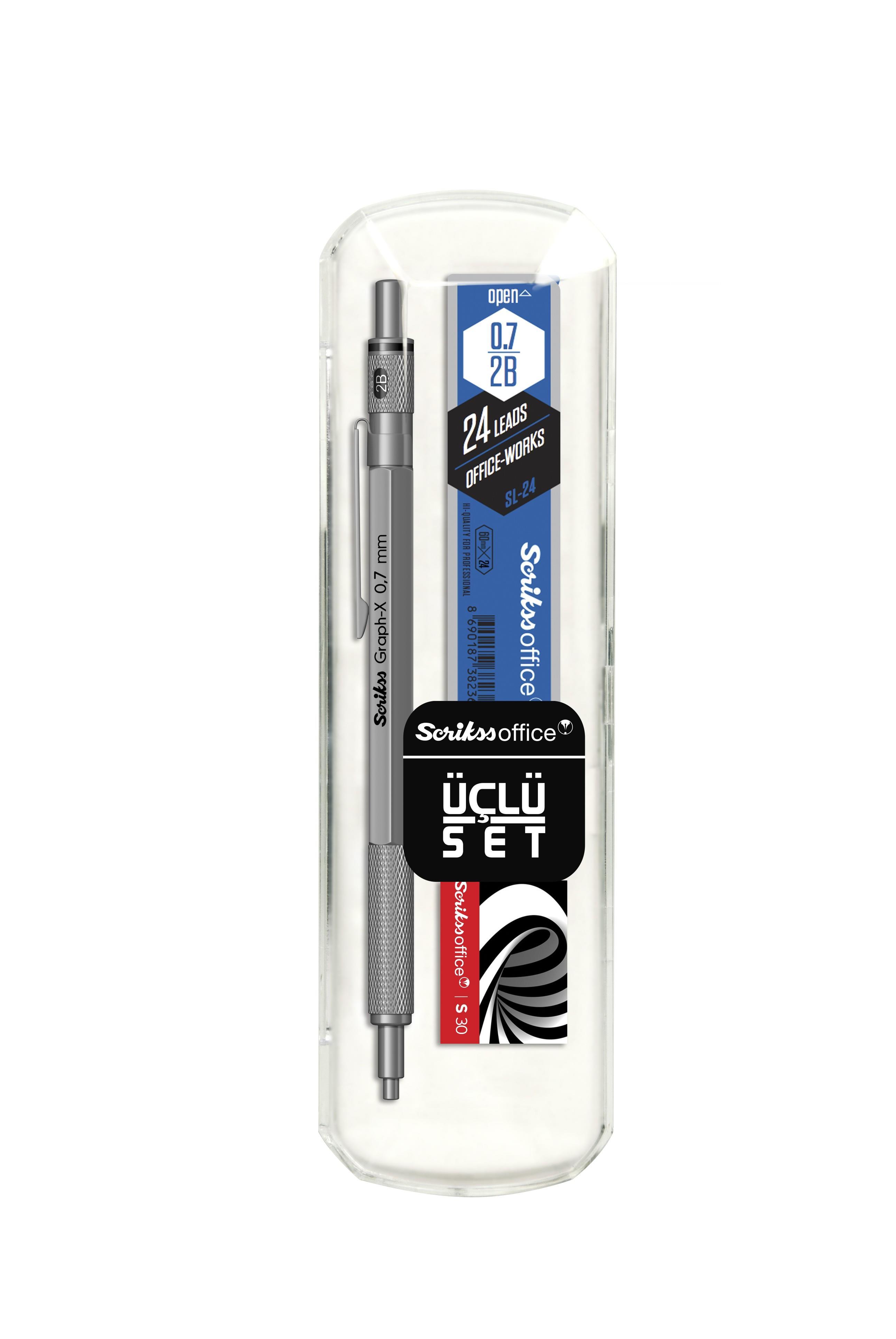 Scrikss Graph-X Versatil Kalem 0,7 Mm + Silgi + Min Saten Gri 3 Lü Set Scrikss Graph-X Versatil Kalem 0,7 Mm + Silgi + Min Saten Gri 3 Lü Set  - Kirtasiyem.netVersatil ( Uçlu ) Kalem Setleri