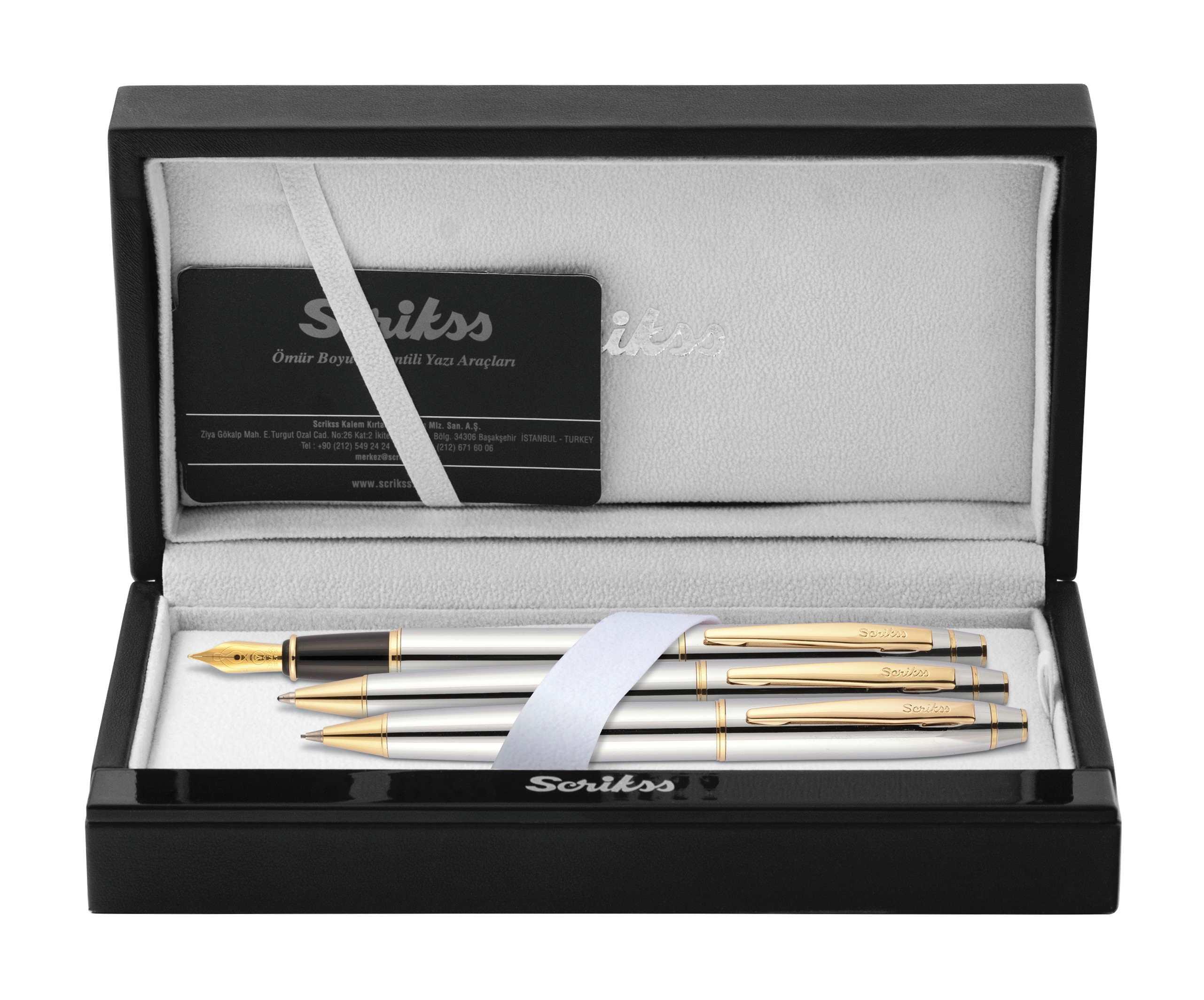 Scrikss Takım Kalem 35 Dolma Kalem & Tükenmez Kalem. & Versatil Kalem Gold Krom Lüks KutuluScrikss Takım Kalem 35 Dolma Kalem & Tükenmez Kalem. & Versatil Kalem Gold Krom Lüks Kutulu - Kirtasiyem.netKalem Setleri
