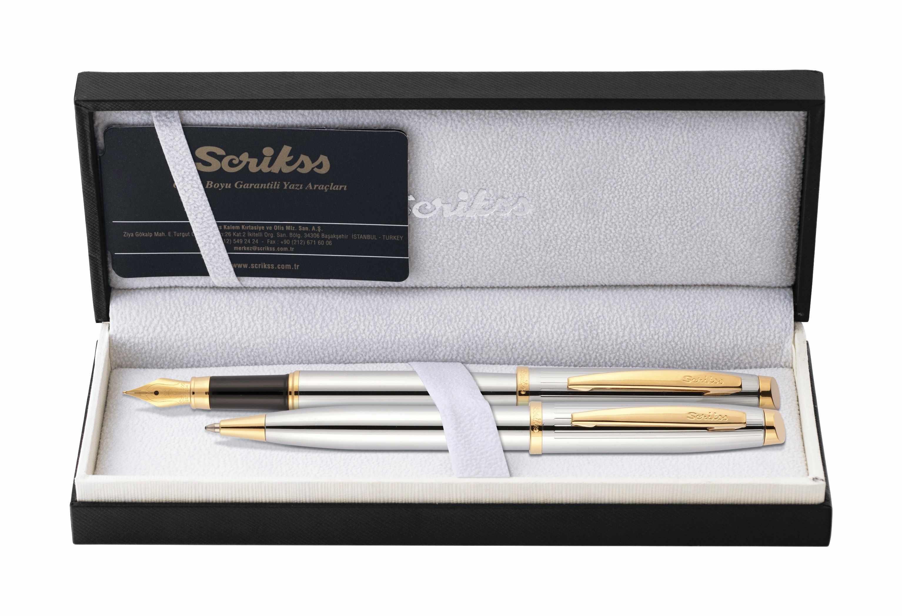 Scrikss Takım Kalem 39 Dolma Kalem & Tükenmez Kalem Gold KromScrikss Takım Kalem 39 Dolma Kalem & Tükenmez Kalem Gold Krom - Kirtasiyem.netKalem Setleri