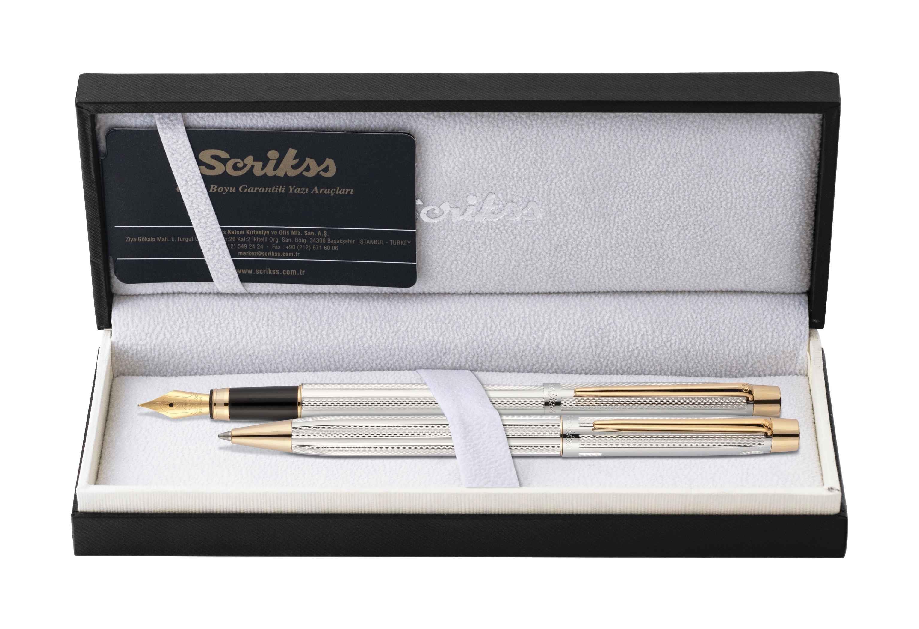 Scrikss Takım Kalem 722W Dolma Kalem. & Tükenmez Kalem Balıksırtı Desen Gold KromScrikss Takım Kalem 722W Dolma Kalem. & Tükenmez Kalem Balıksırtı Desen Gold Krom - Kirtasiyem.netKalem Setleri