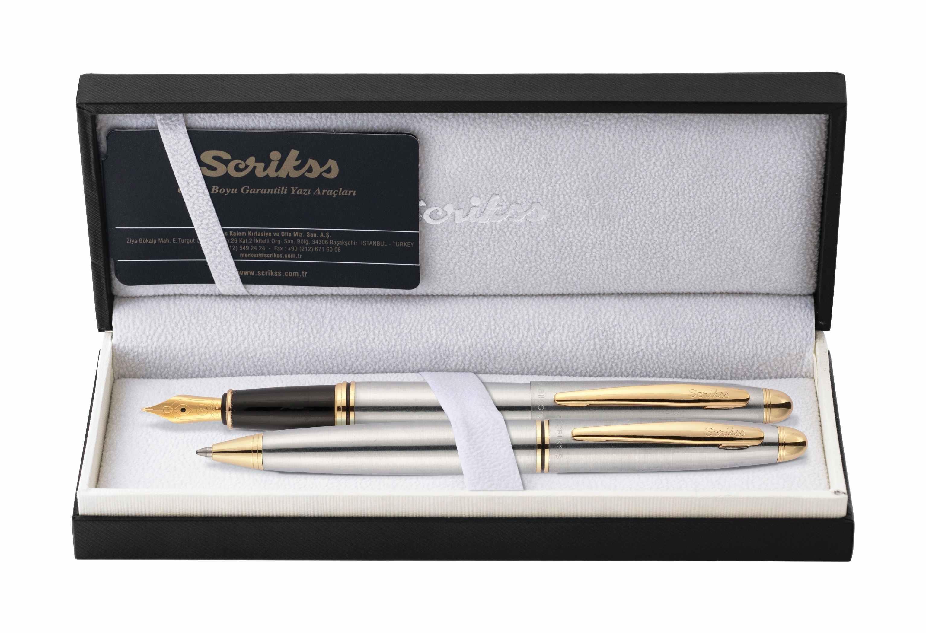 Scrikss Takım Kalem 88 Dolma Kalem & Tükenmez Kalem. Gold Krom Lüks KutuluScrikss Takım Kalem 88 Dolma Kalem & Tükenmez Kalem. Gold Krom Lüks Kutulu - Kirtasiyem.netKalem Setleri