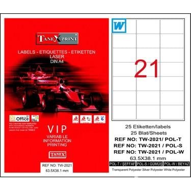 Tanex Tw-2021 63,5X38,1 Mm Şeffaf Laser Etiket 25 Ad.Tanex Tw-2021 63,5X38,1 Mm Şeffaf Laser Etiket 25 Ad. - Kirtasiyem.netBilgisayar Etiketleri