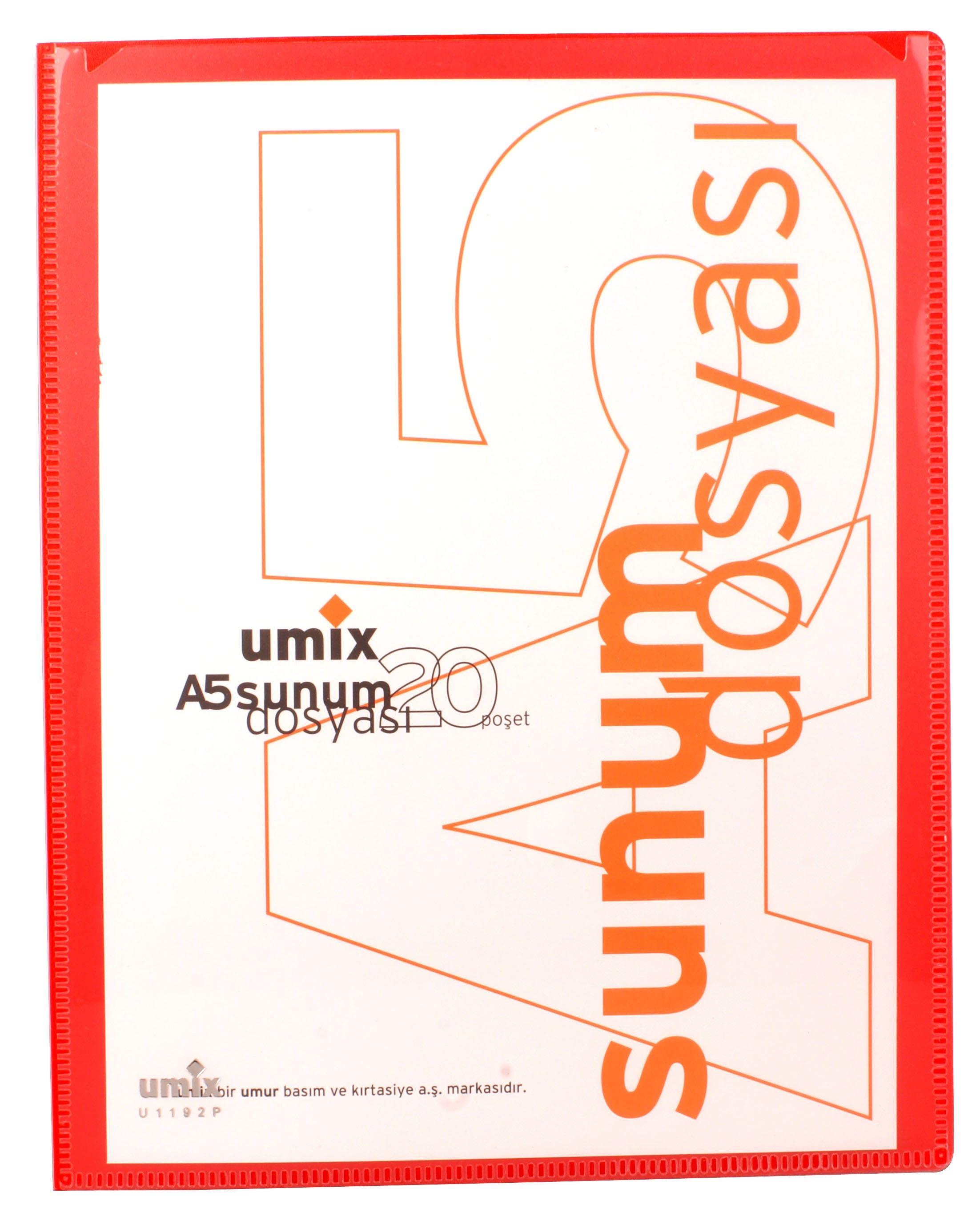 Umix Sunum Dosyası Önden Cepli A5 Standart 20.Li Kırmızı U1192Umix Sunum Dosyası Önden Cepli A5 Standart 20.Li Kırmızı U1192 - Kirtasiyem.netSunum Dosyaları