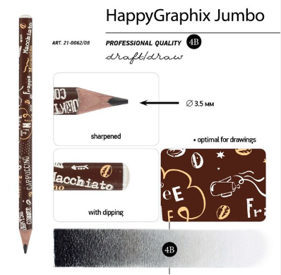 VJ 21-0062/08 Happy Graphix Jumbo Kurşun Kalem 4B ,3,5 Mm. Kahve ZamanıTükenmez Kalemler