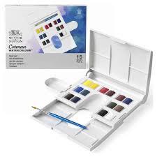Winsor & Newton Cotman Sulu Boya Seti Compact Set (14 x Yarım Tablet)Yassı Fırça