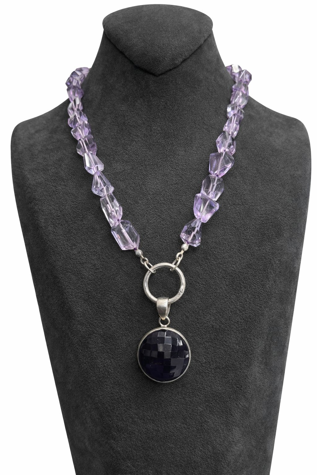 AMETİST TAŞLI GÜMÜŞ KOLYE UÇLU ÖZEL TASARIM KOLYE