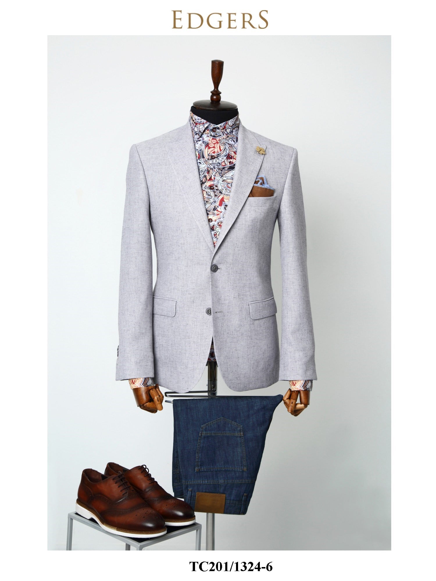 Edgers Çift Düğme Light Grey Slim Fit Ceket TC 407-1324