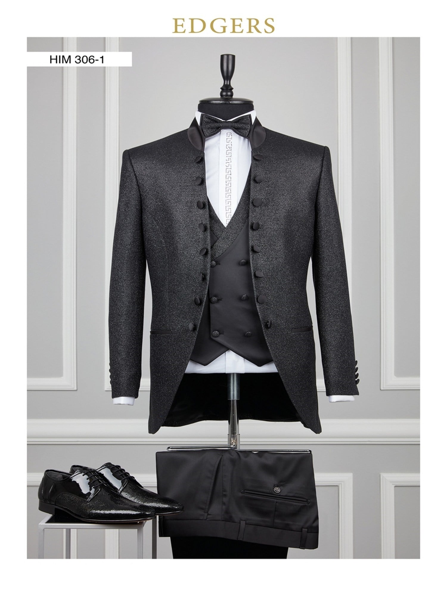 Edgers Smokin Black Silvery Slim Fit Damatlık Takım HİM 306