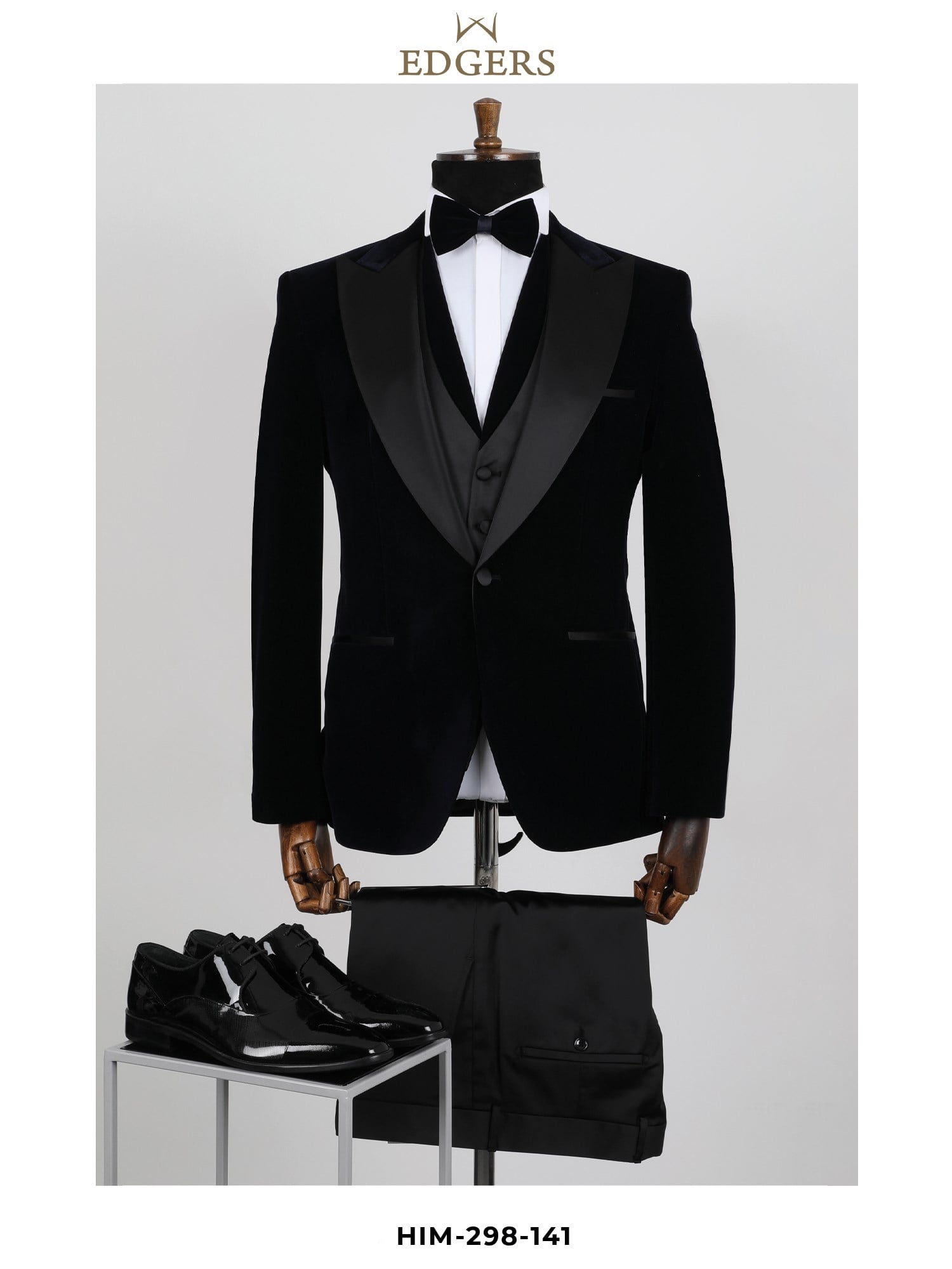 Edgers Tek Düğme Yelekli Black Slim Fit Damatlık Takım HİM 298