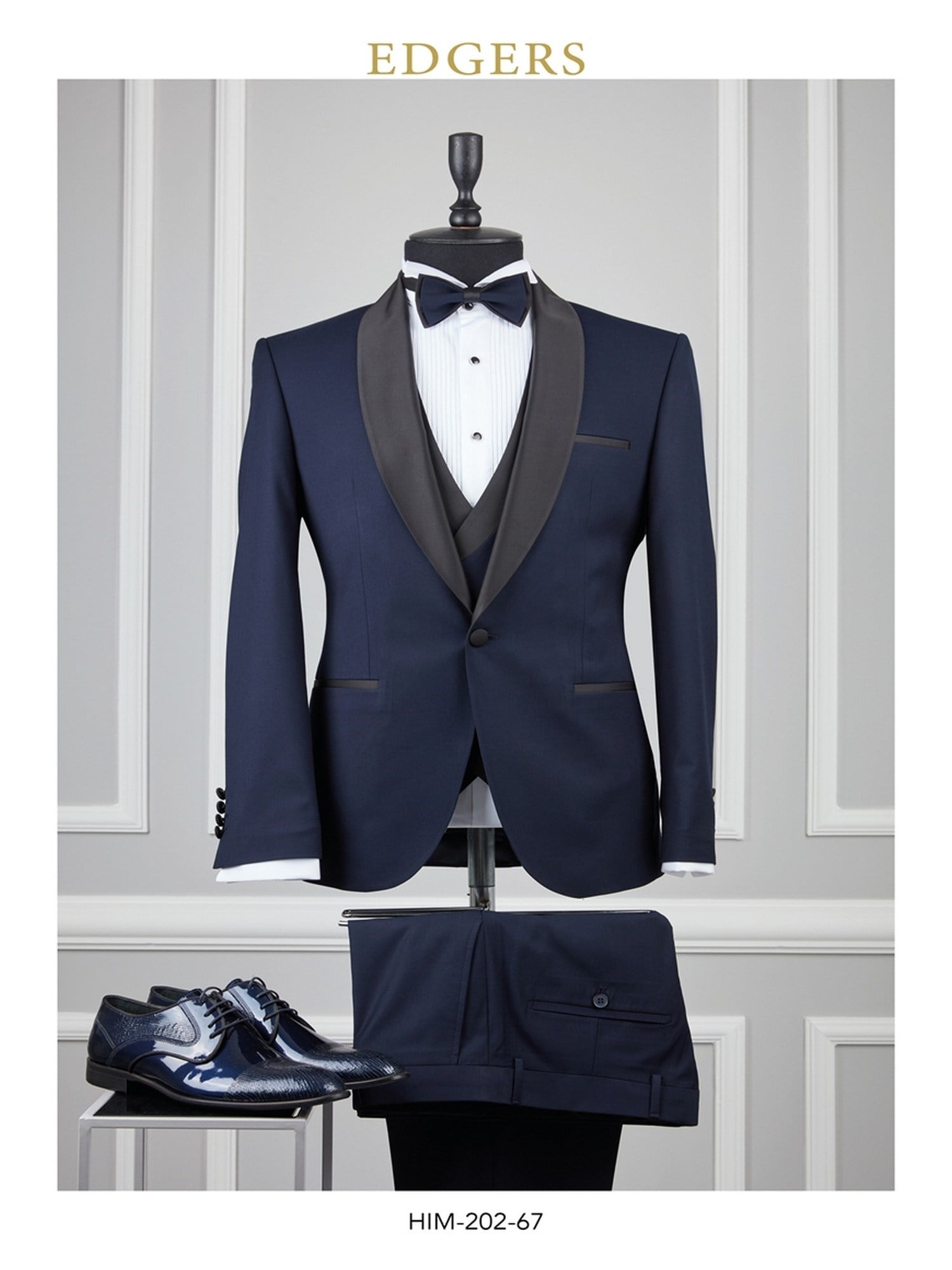 Edgers Tek Düğme Yelekli Navy Blue Slim Fit Damatlık Takım HİM 202