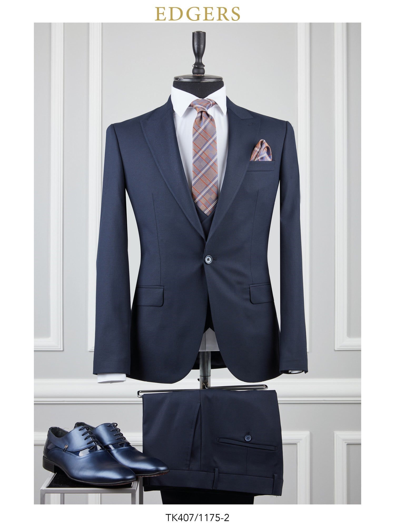 Edgers Tek Düğme Yelekli Navy Blue Slim Fit Takım Elbise TK 407-1175