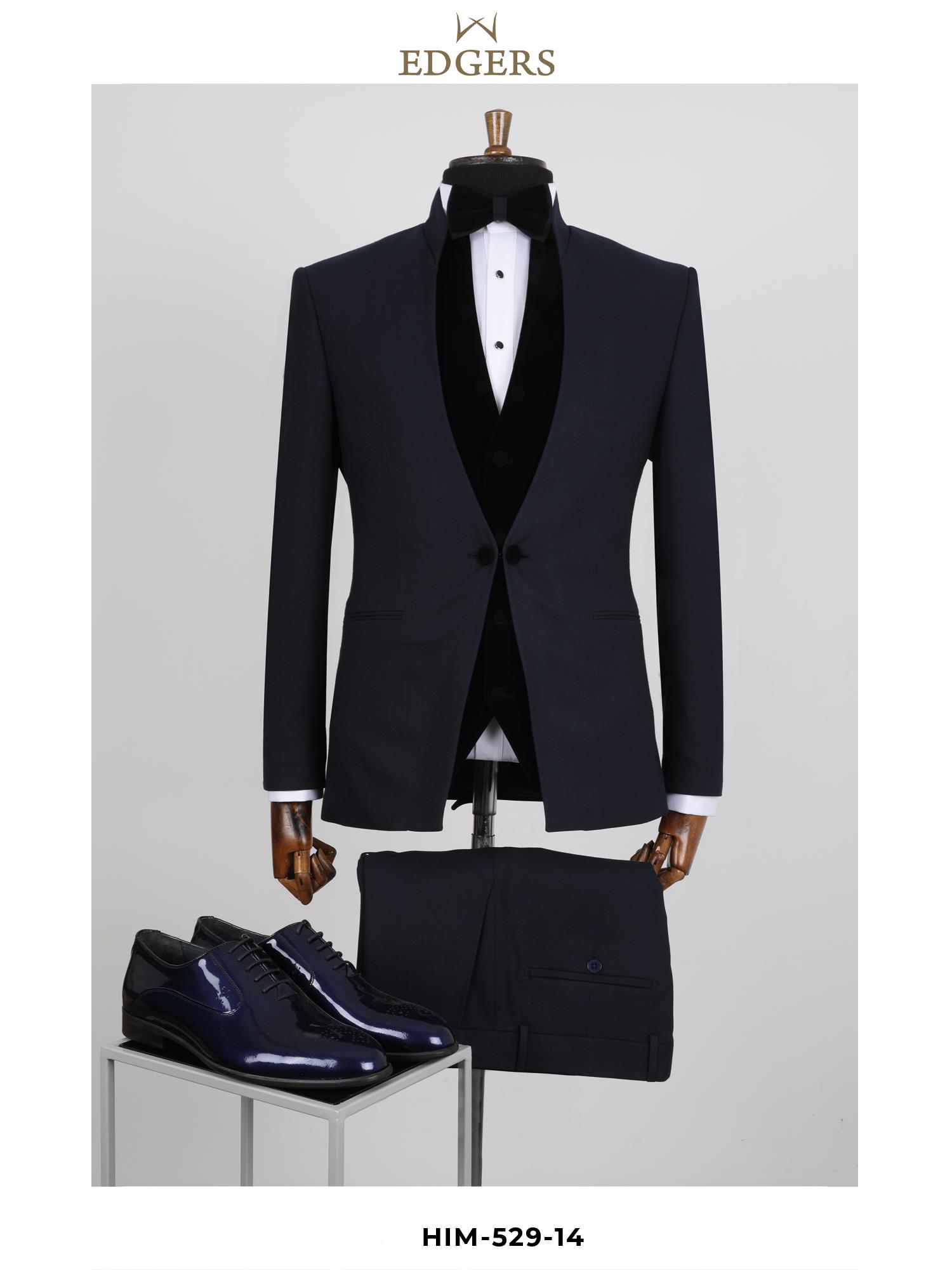 Edgers Tek Düğme Yelekli  Slim Fit Damatlık Takım HİM 529