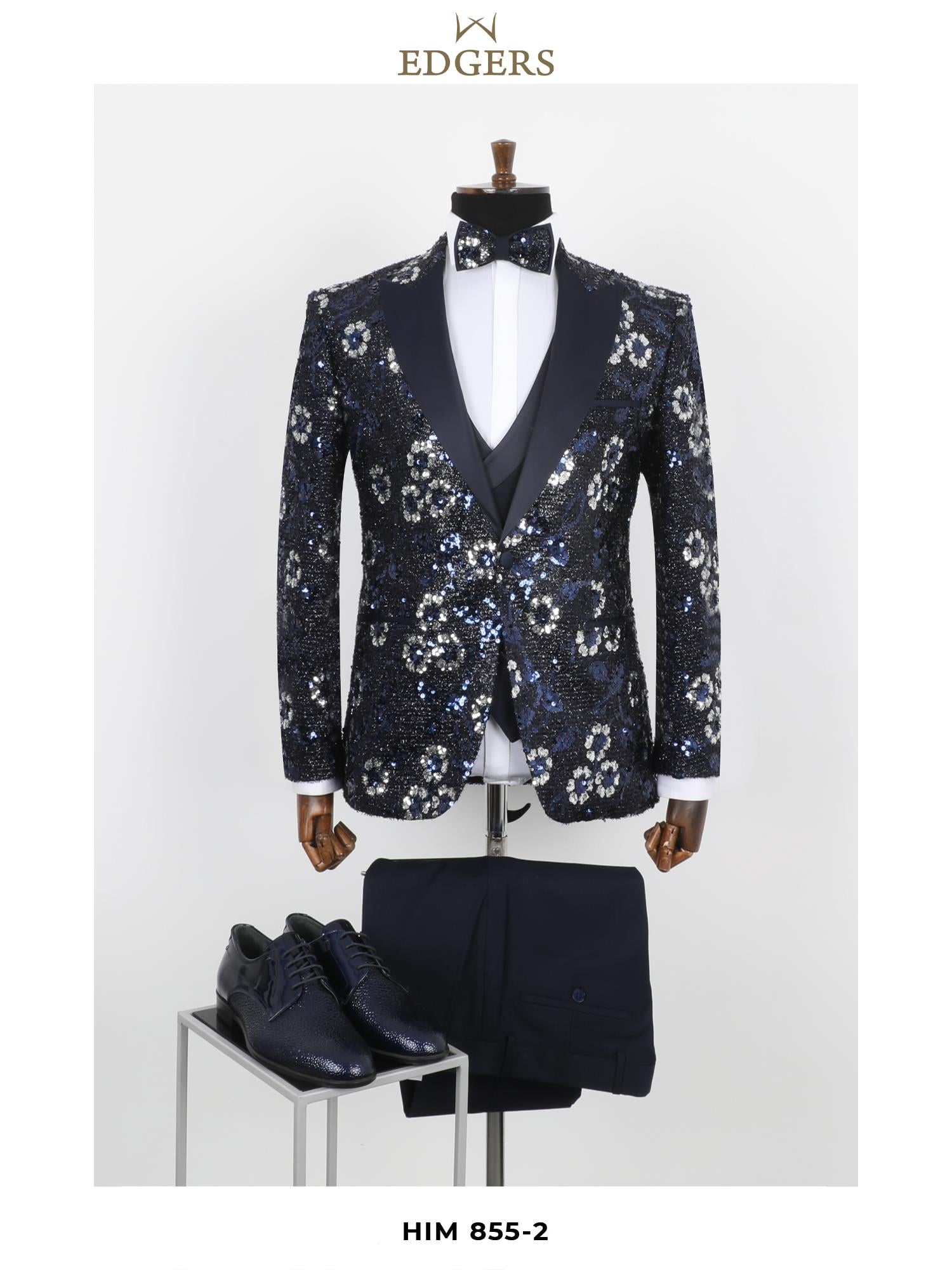 Edgers Tek Düğme Yelekli  Slim Fit Damatlık Takım HİM 855