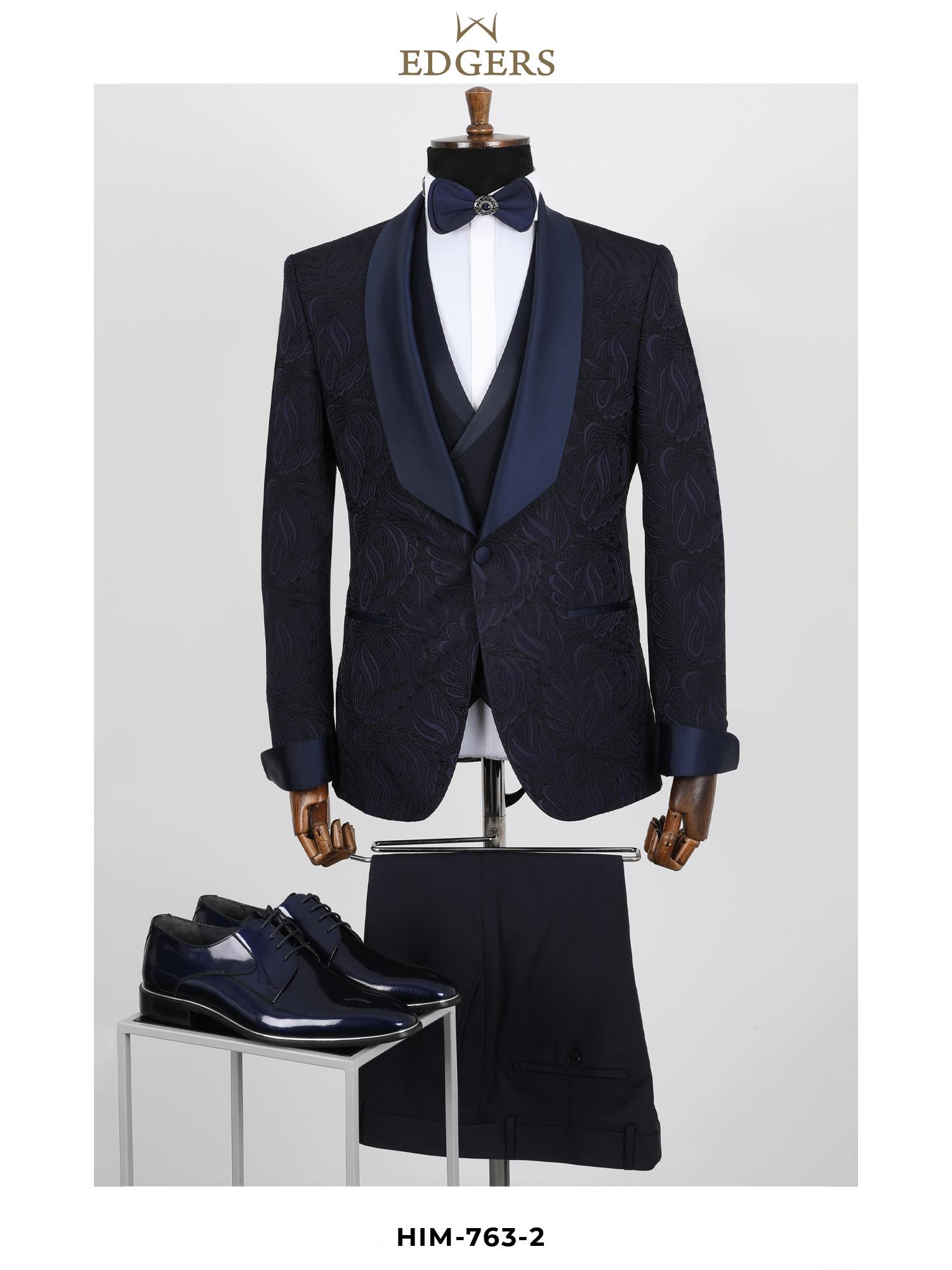 Edgers Tek Düğme Yelekli  Slim Fit Damatlık Takım HİM 763