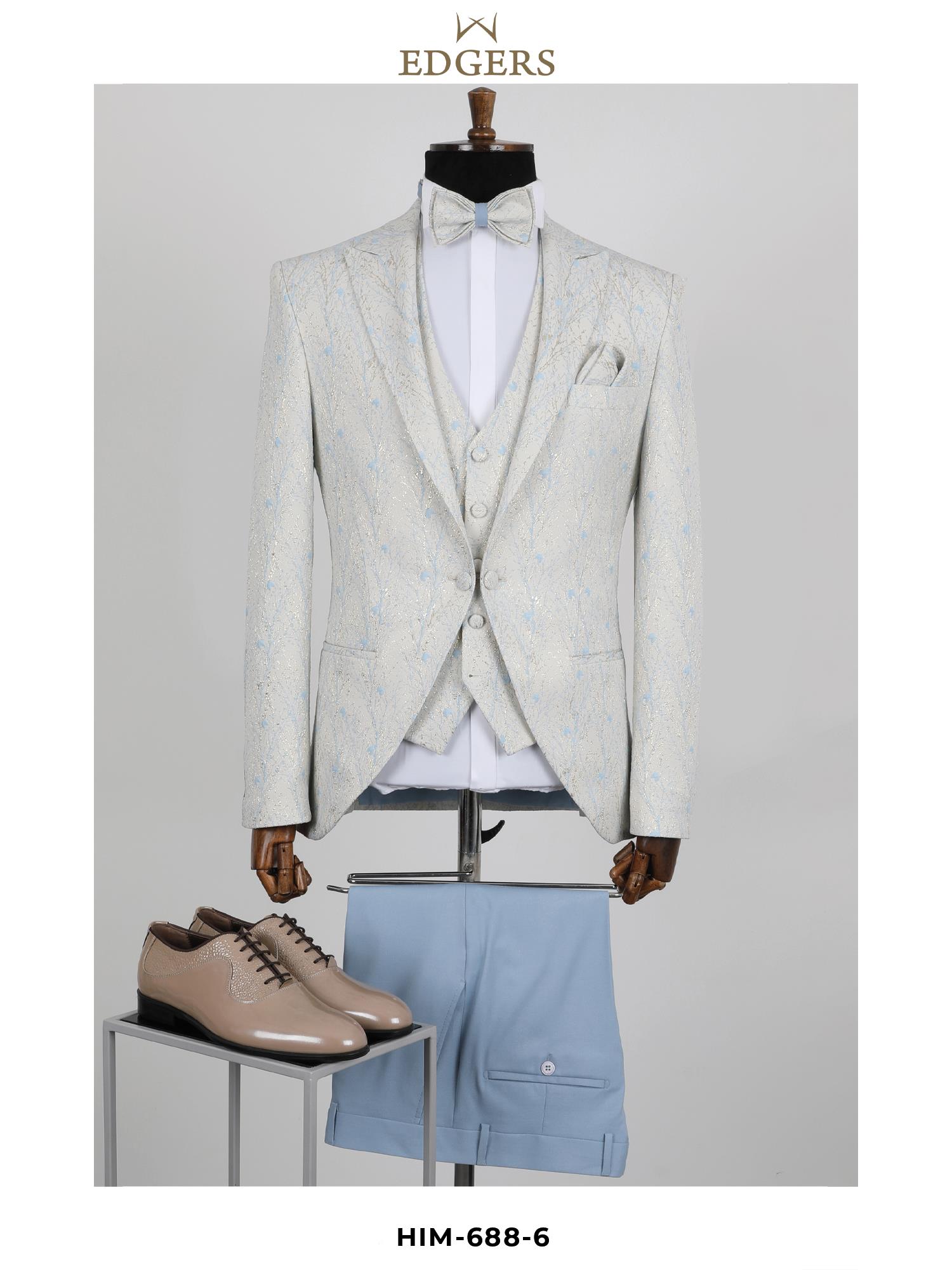Edgers Tek Düğme Yelekli  Slim Fit Damatlık Takım HİM 688