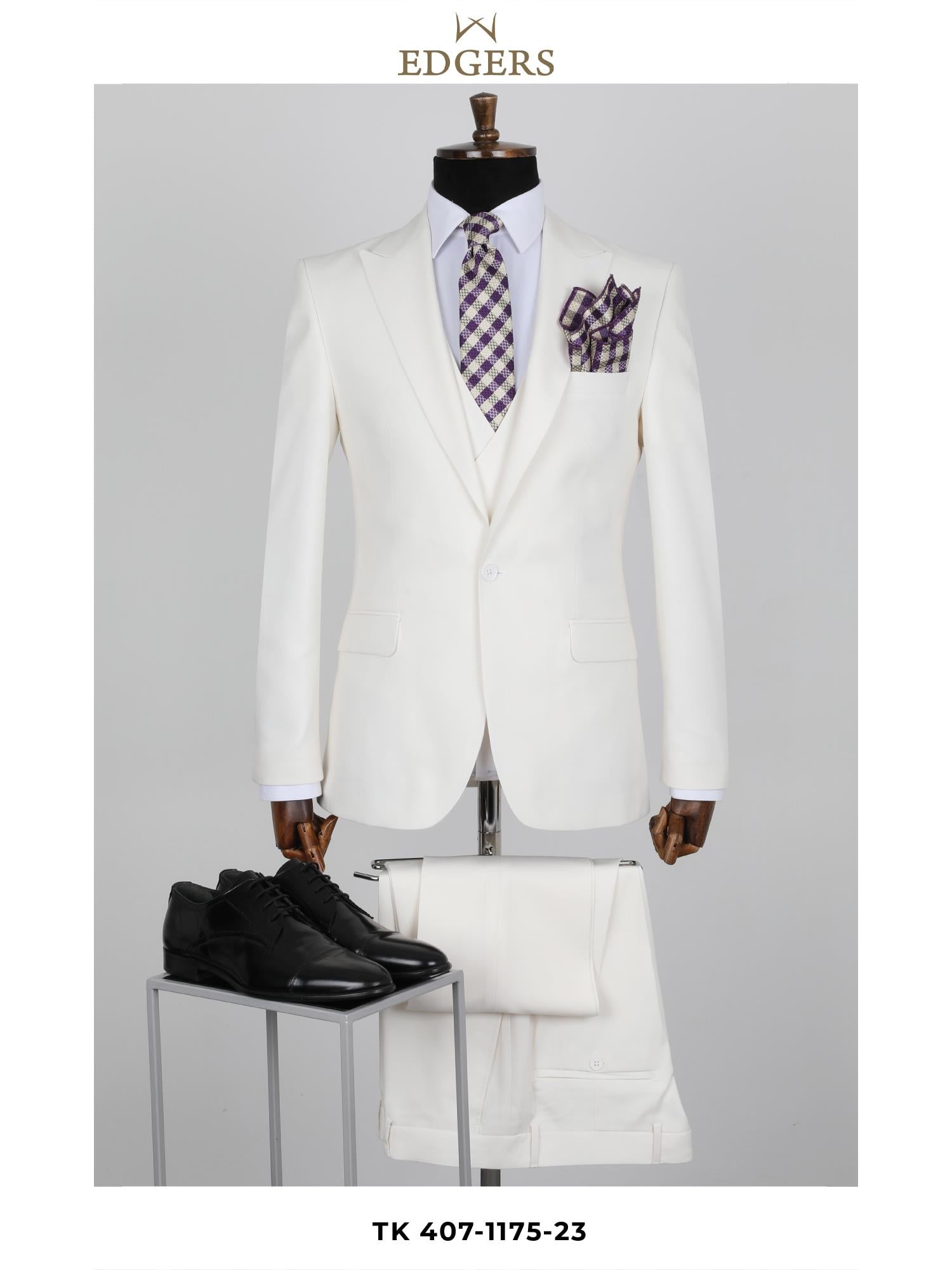 Edgers Tek Düğme Yelekli  Slim Fit Takım Elbise TK 407-1175