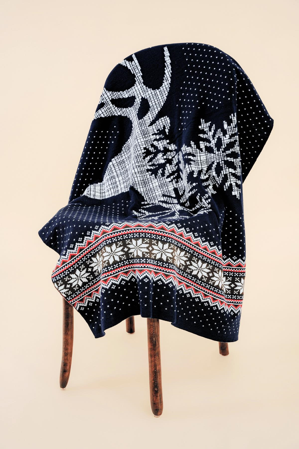 Chuba Çocuk Geyik Desenli Triko Battaniye (85cmx120cm) Lacivert CHKIDS205