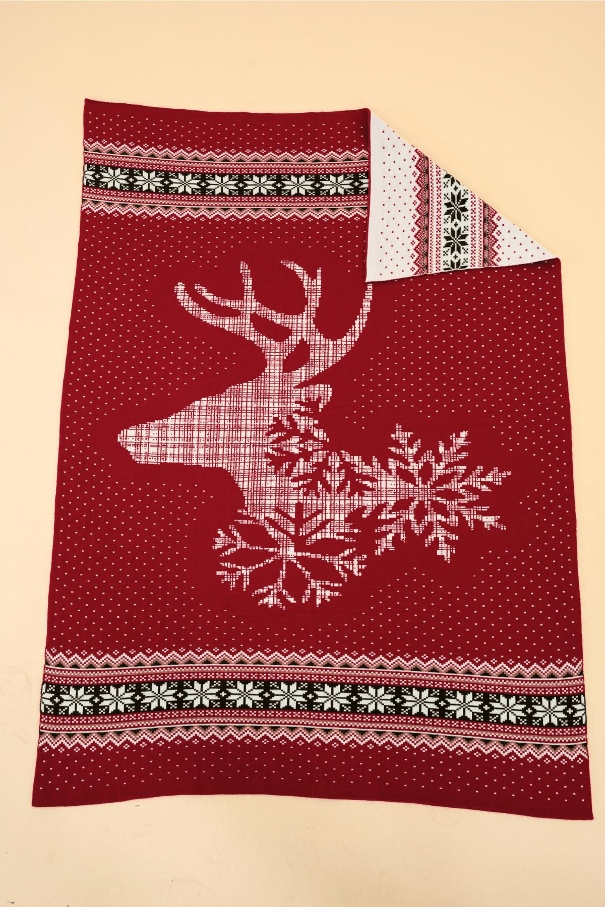 Chuba Çocuk Geyik Desenli Triko Battaniye (85cmx120cm) Kırmızı CHKIDS205