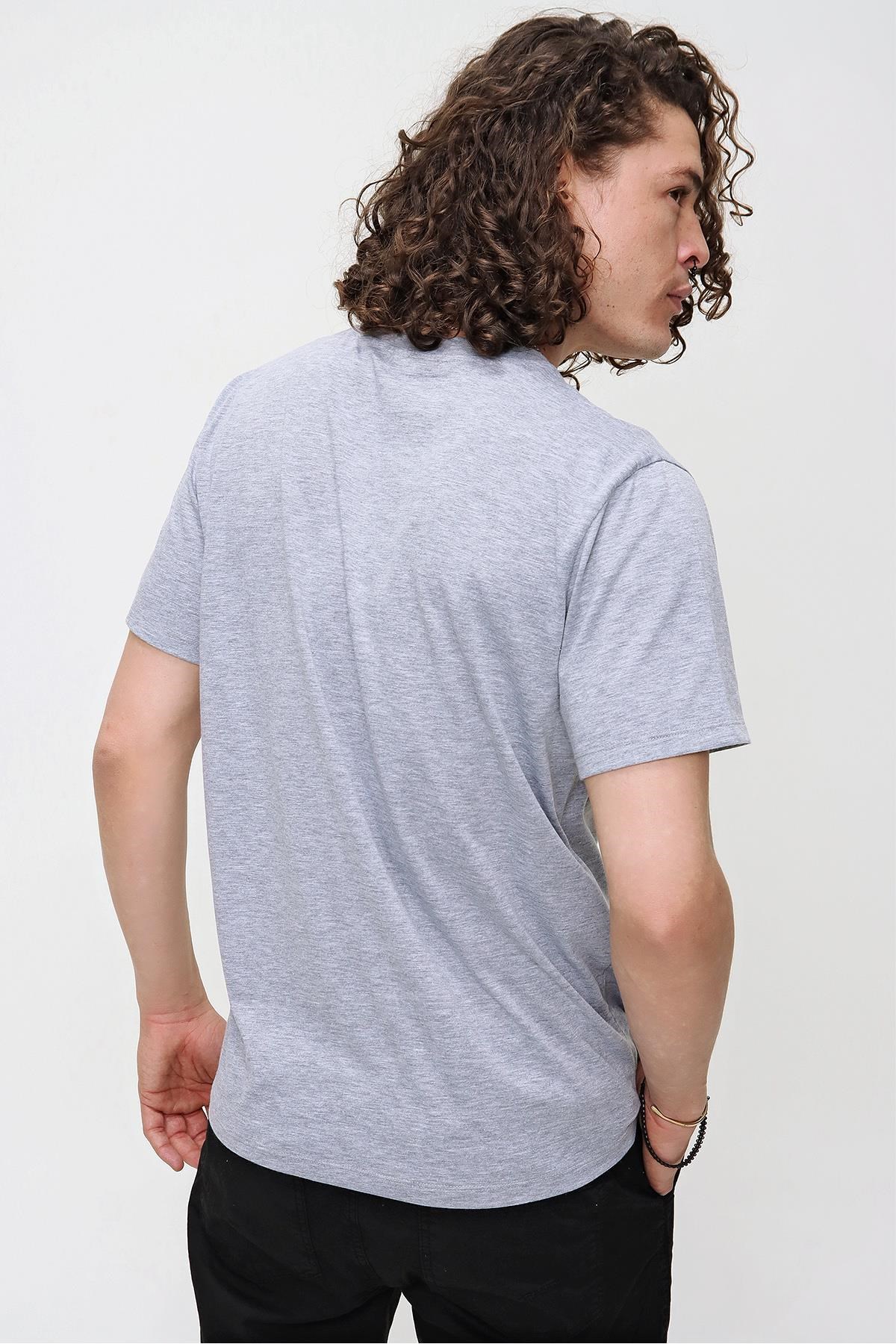 Chuba Erkek Açık Gri Bisiklet Yaka Regular Fit Basic Pamuklu T-Shirt 21S101