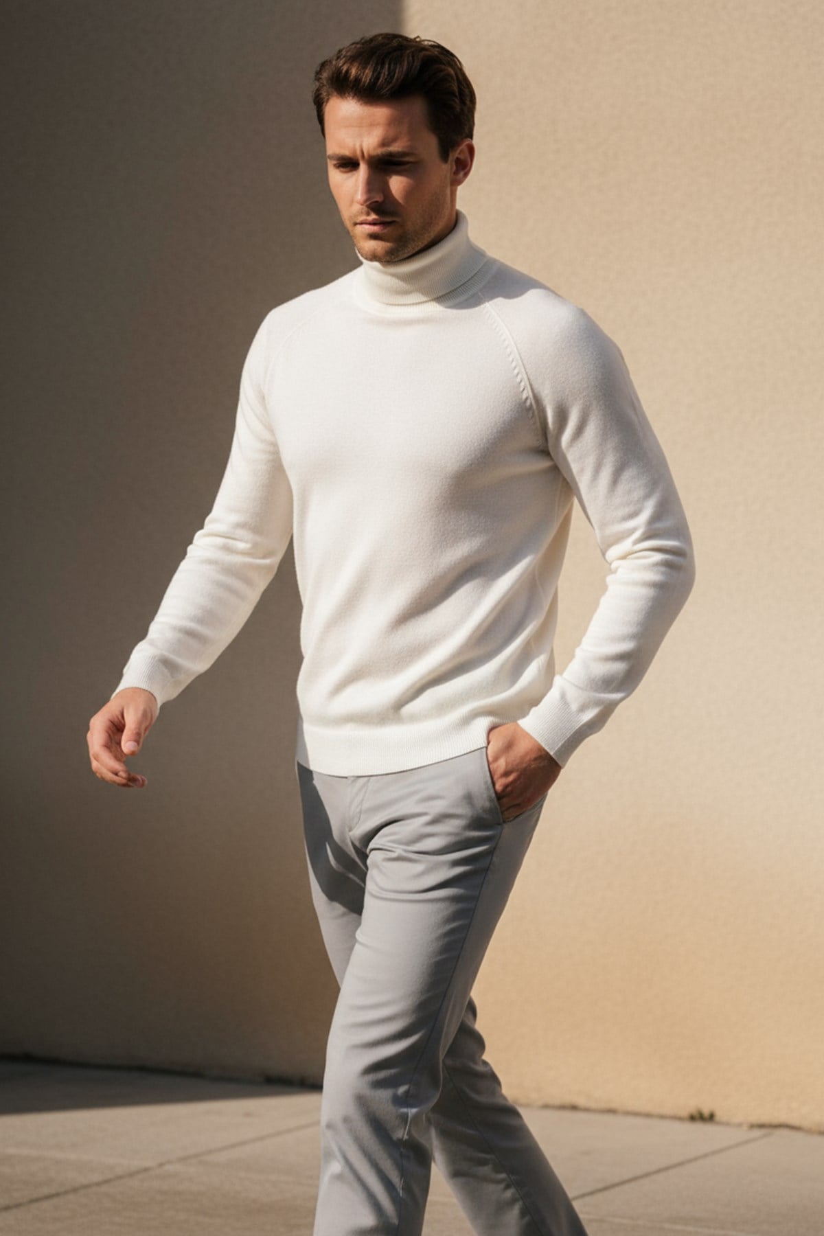 Chuba Erkek Balıkçı Yaka Standart Fit İtalyan Reglan Triko Kazak Ekru 26W2013