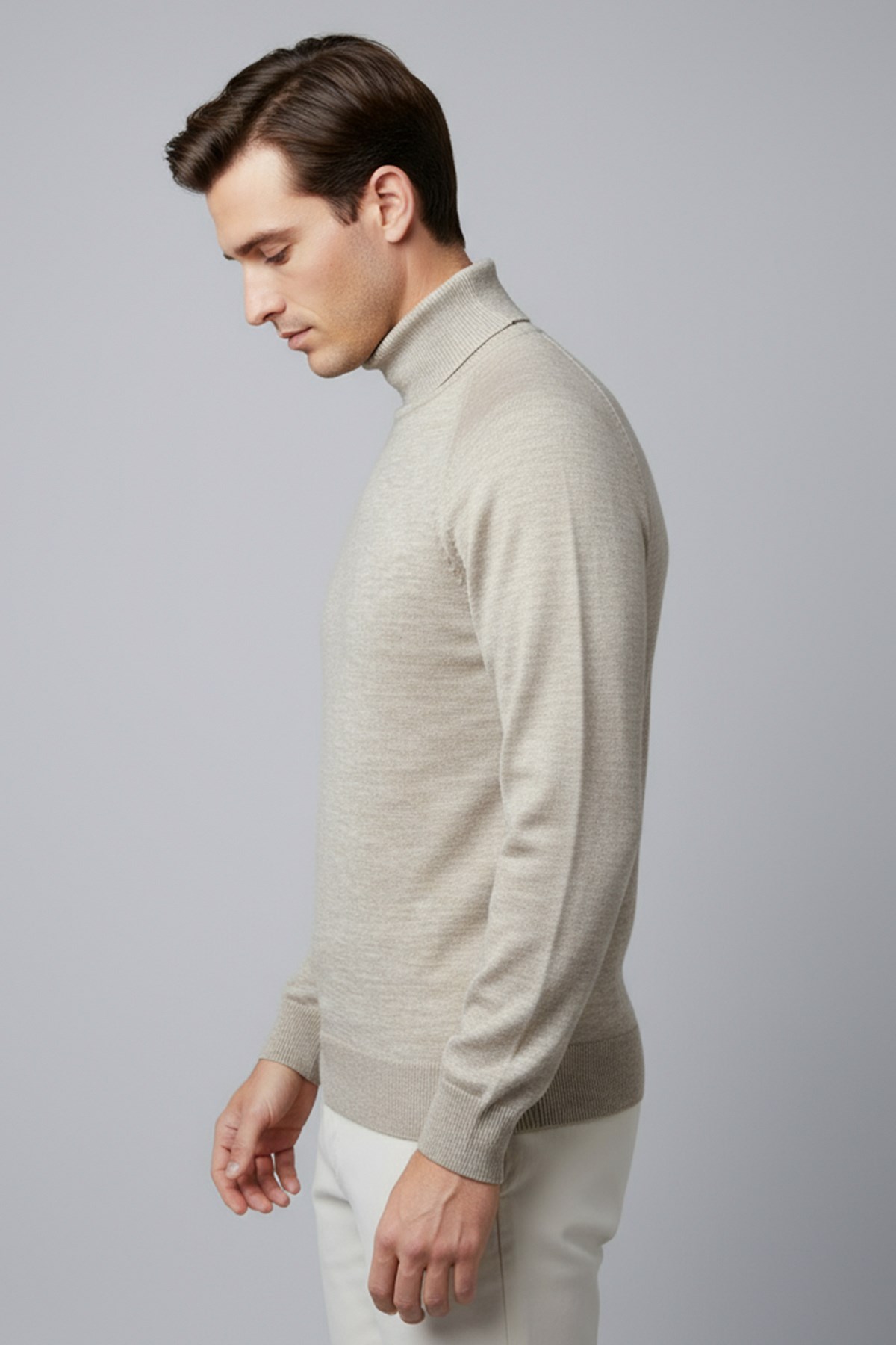 Chuba Erkek Balıkçı Yaka Standart Fit İtalyan Reglan Triko Kazak Bej 26W2013