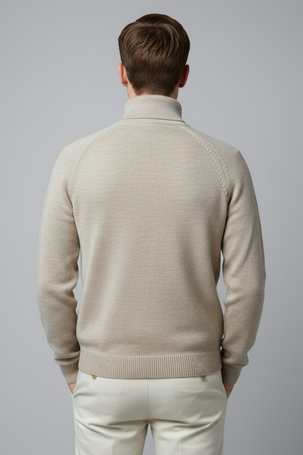 Chuba Erkek Balıkçı Yaka Standart Fit İtalyan Reglan Triko Kazak Bej 26W2013
