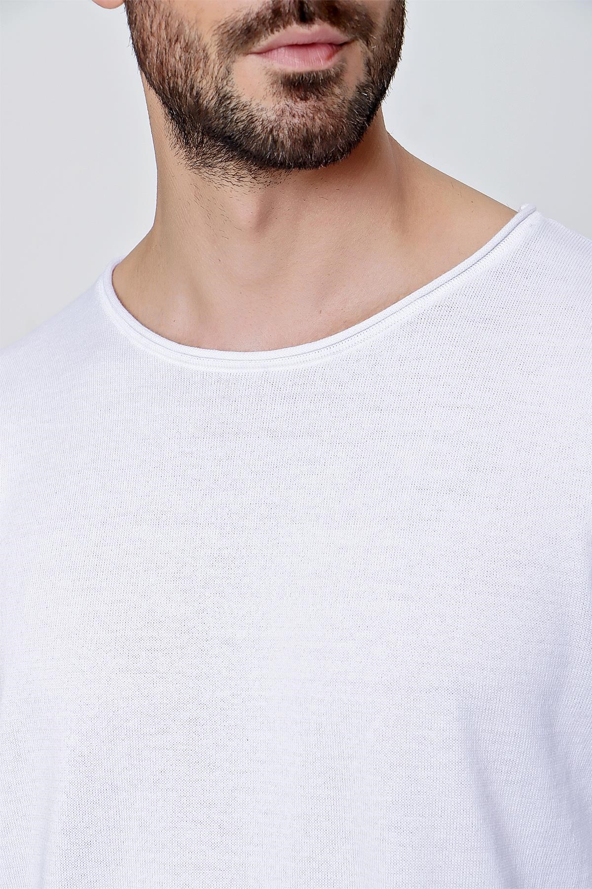 Chuba Erkek Bisiklet Yaka Geniş Kalıp Pamuklu İnce Triko T-Shirt Beyaz 22SM210