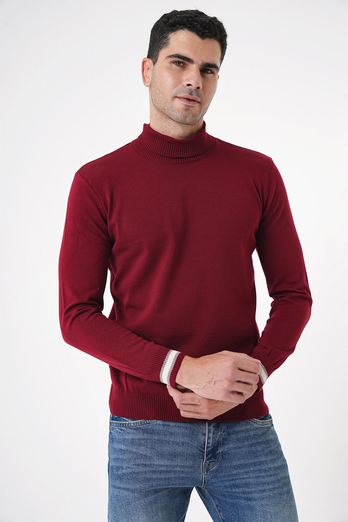 Chuba Erkek Bordo Balıkçı Yaka İnce Triko Kazak 20W154