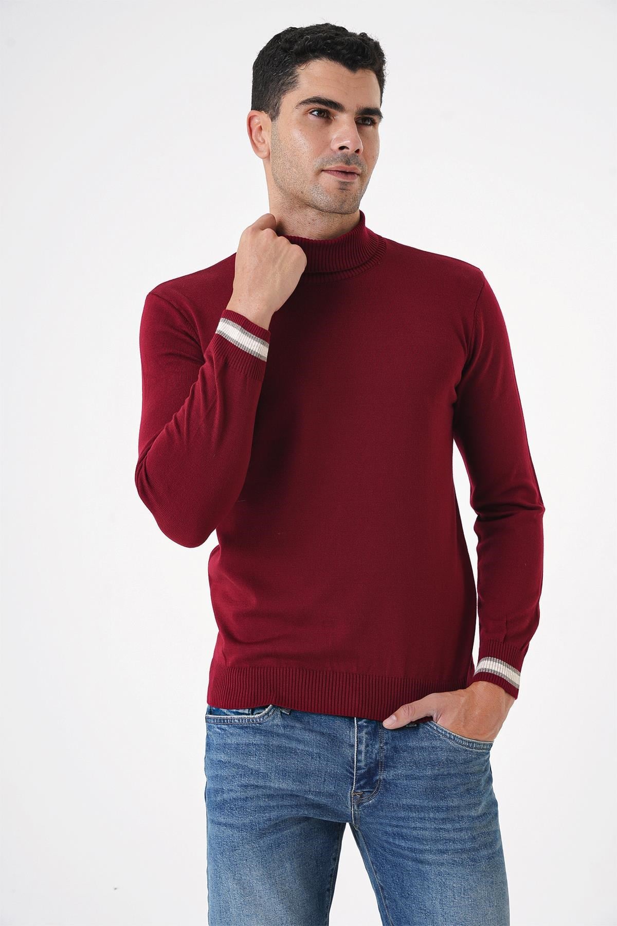 Chuba Erkek Bordo Balıkçı Yaka İnce Triko Kazak 20W154