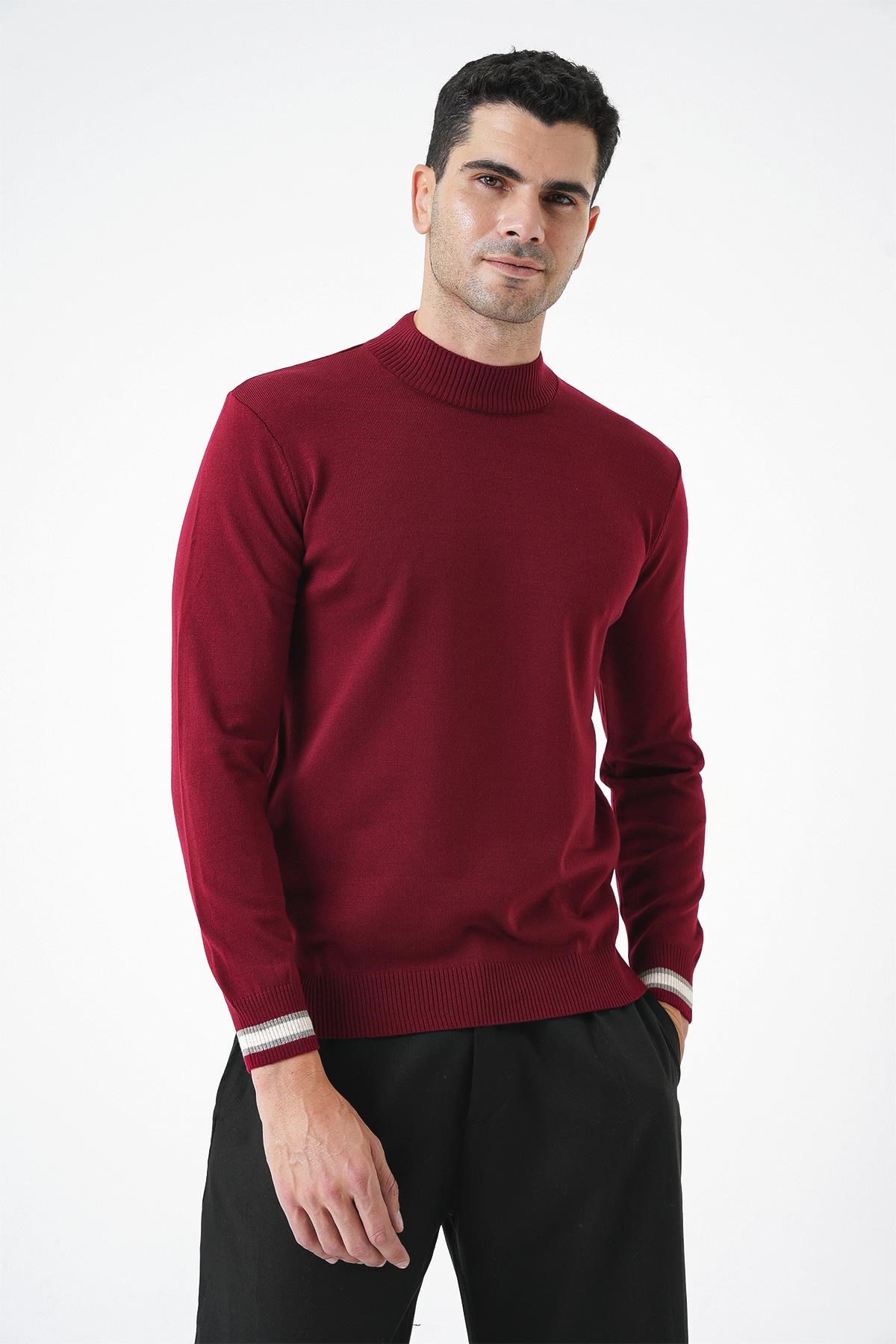 Chuba Erkek Bordo Yarım Balıkçı Triko Kazak 20W153