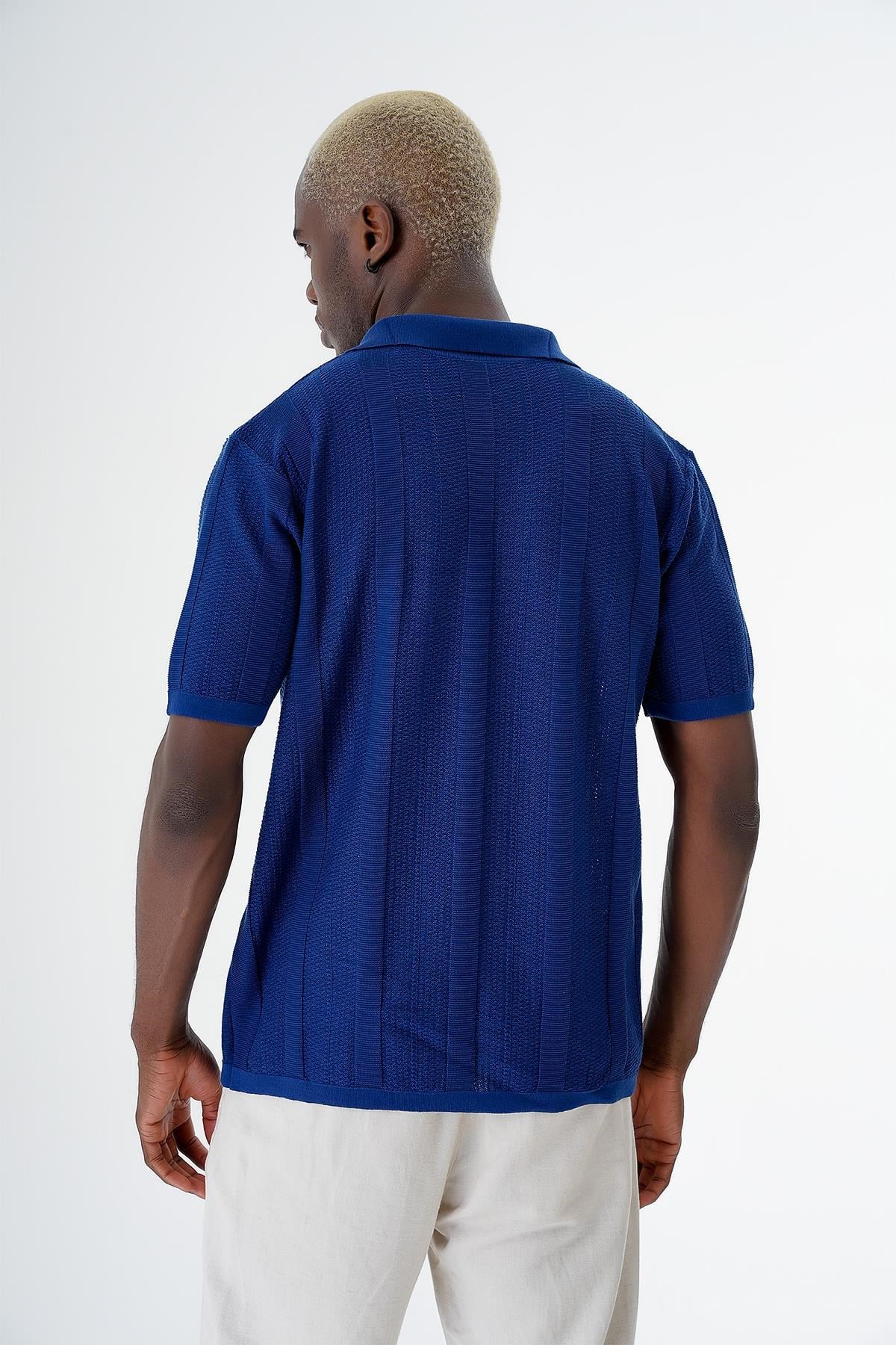 Chuba Erkek Desenli Kısa Kollu Regular Fit Triko Gömlek Navy 24S267