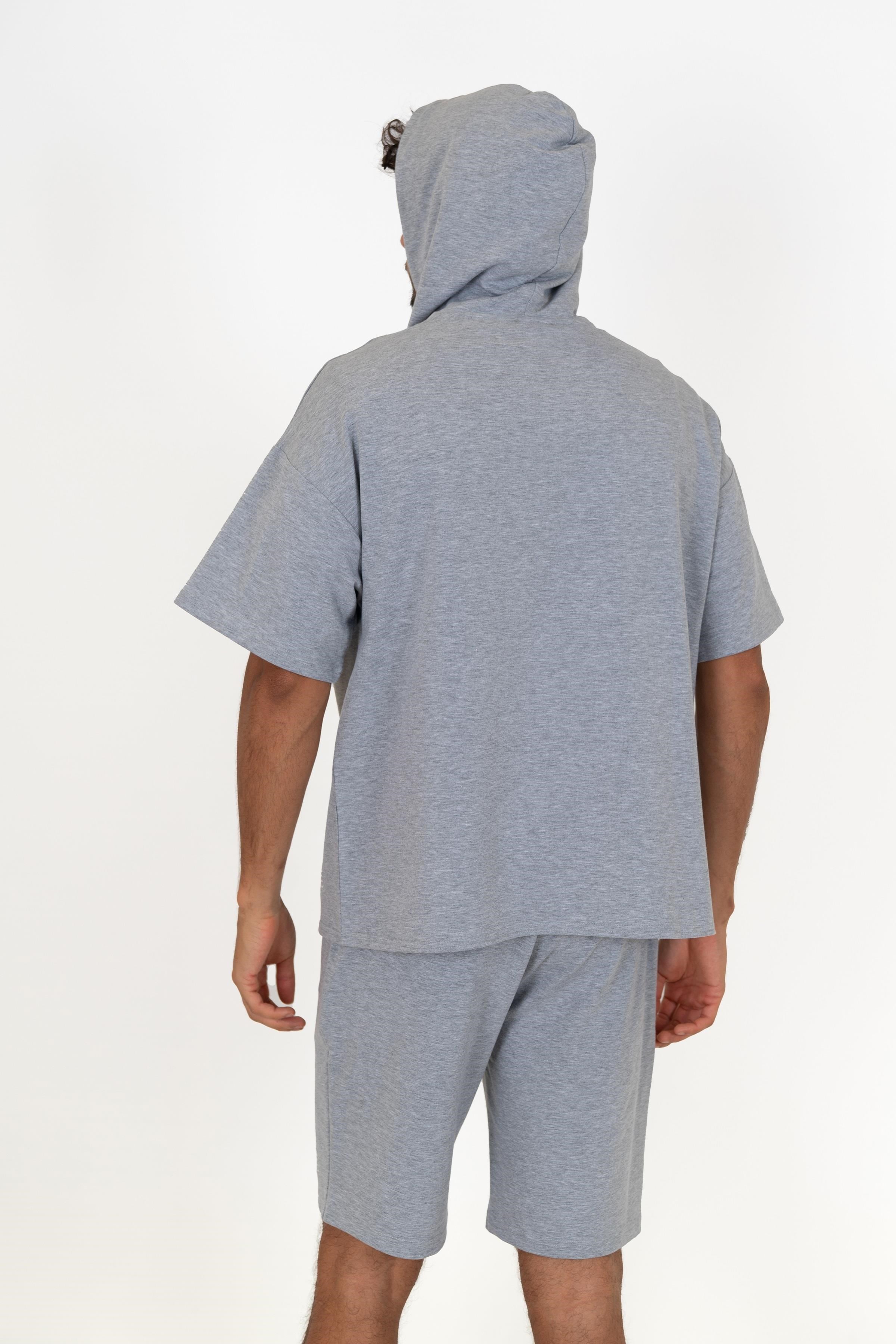Chuba Erkek Kapüşonlu Yarım Fermuarlı Kısa Kollu Rahat Kalıp Spor Sweatshirt Gri 23S2024