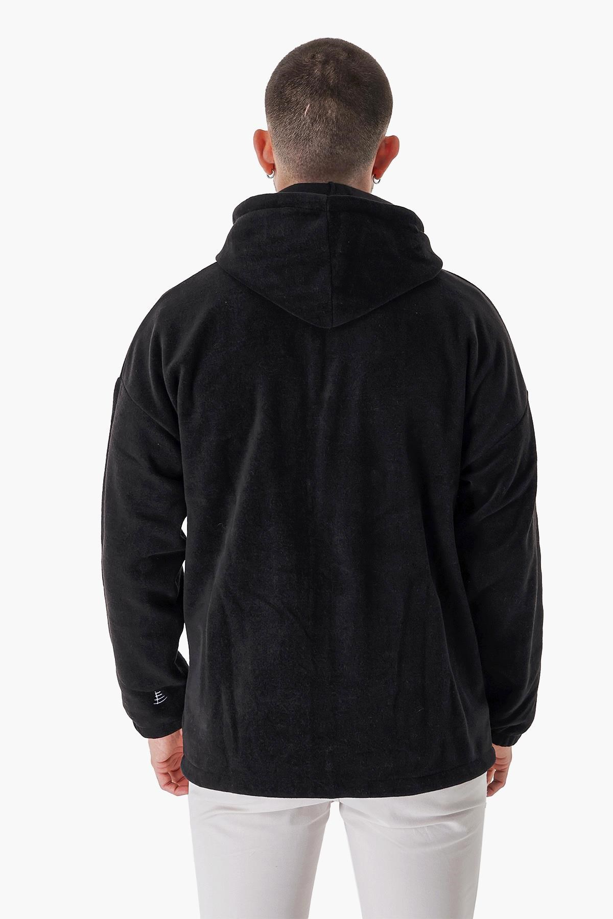 CHUBA Erkek Outdoor Oversize Kapüşonlu Fermuar Kapamalı Polar Hoddie Siyah 23W106