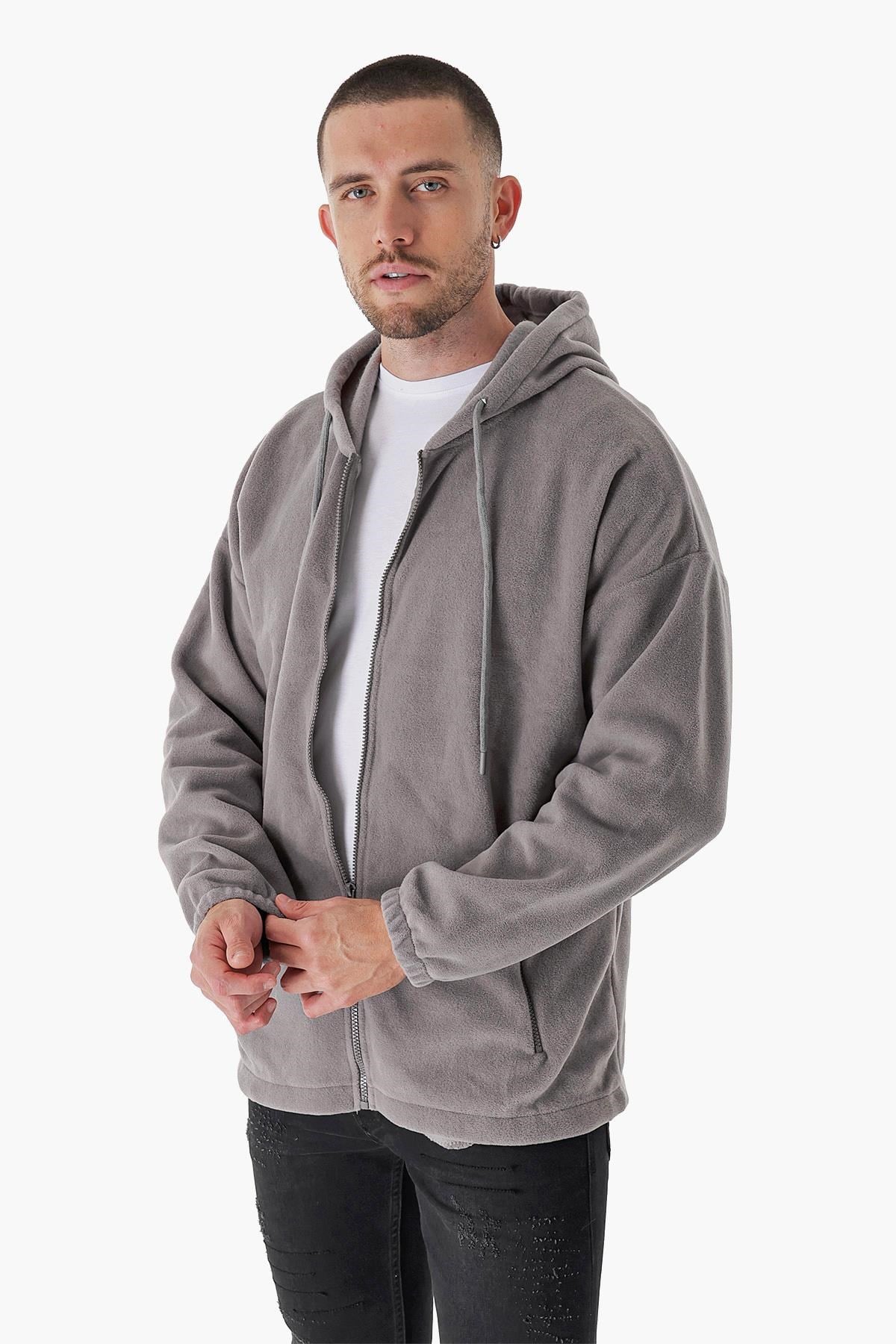 CHUBA Erkek Outdoor Oversize Kapüşonlu Fermuar Kapamalı Polar Hoddie Gri 23W106