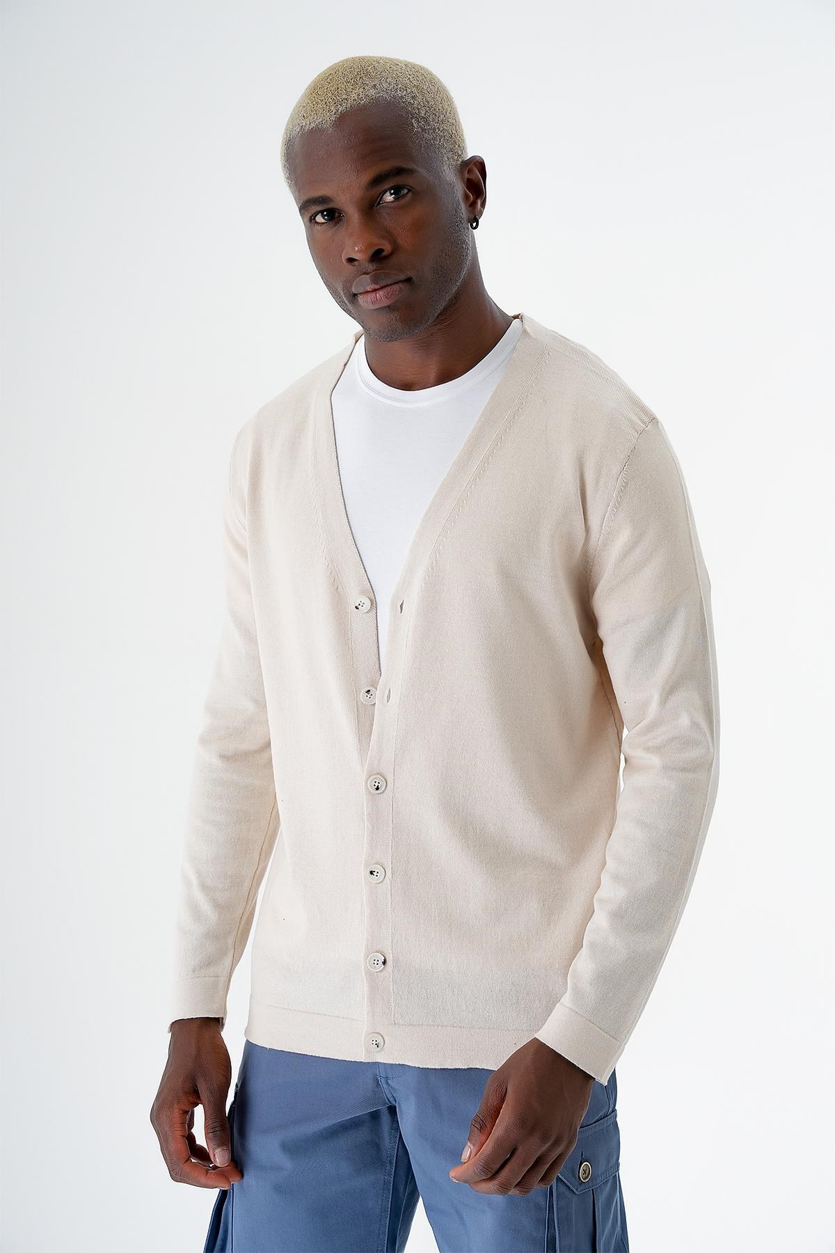 Chuba Erkek Pamuklu Düğmeli Standart Fit Casual Triko Hırka Bej 24S277