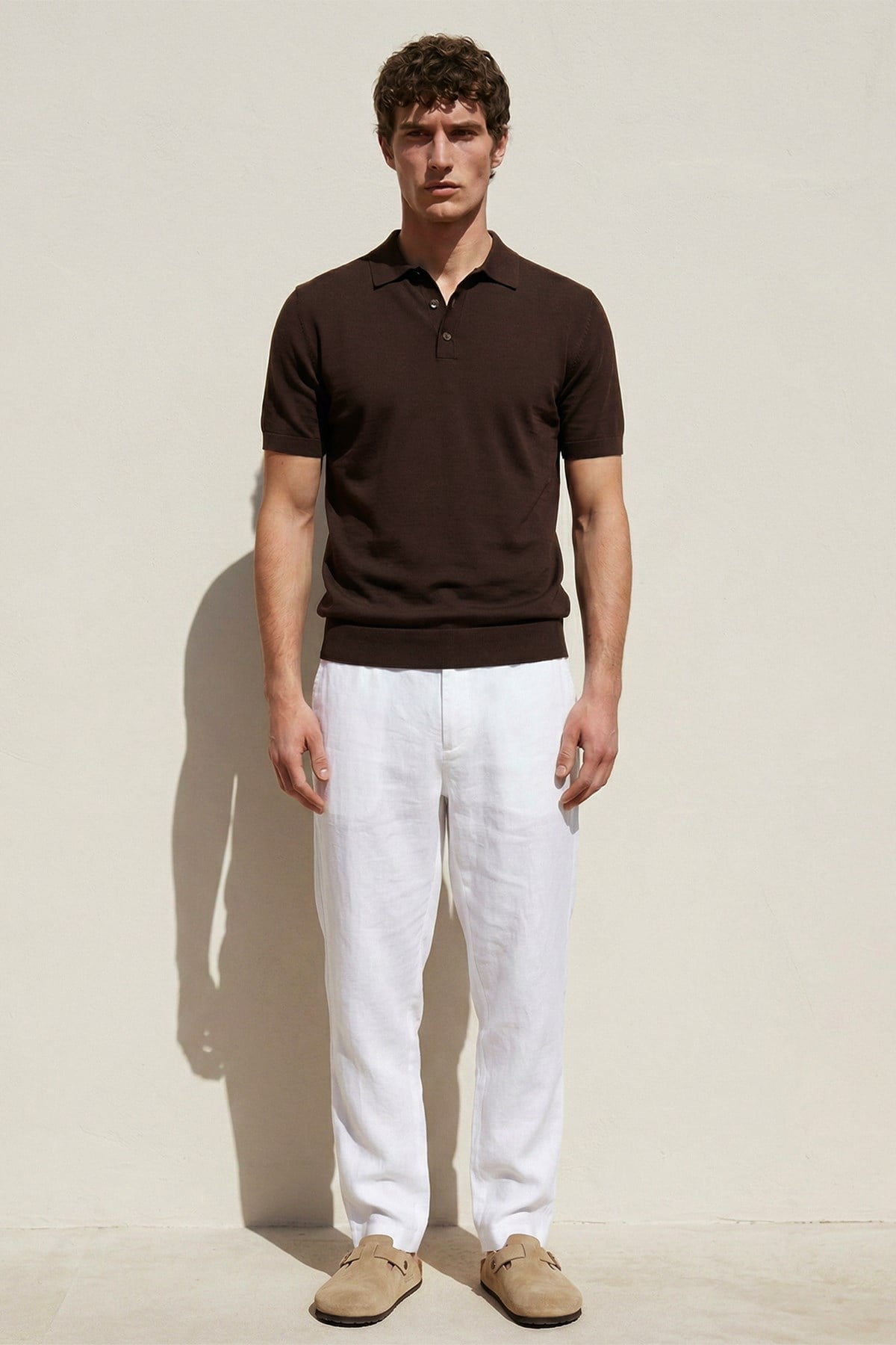 Chuba Erkek Polo Yaka Düğmeli Kısa Kollu Triko T-Shirt Kahve 26S2016