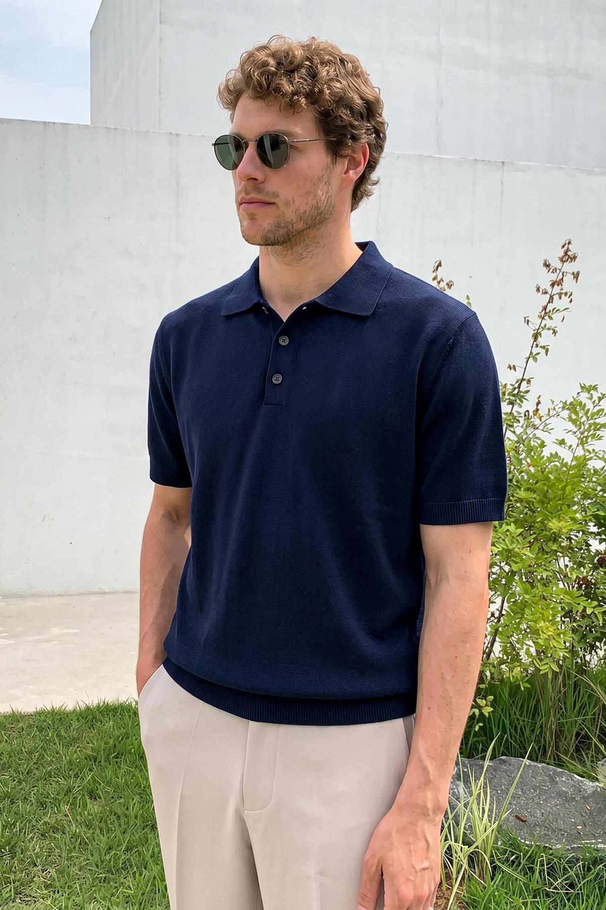 Chuba Erkek Polo Yaka Düğmeli Kısa Kollu Triko T-Shirt Lacivert 26S2016