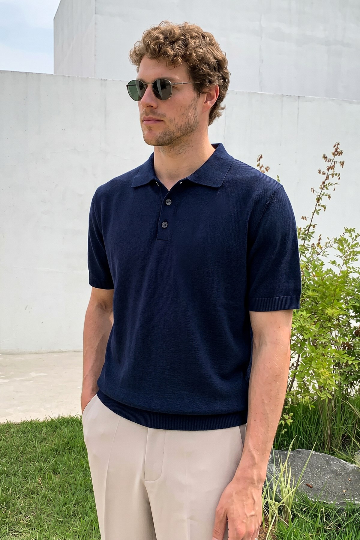 Chuba Erkek Polo Yaka Düğmeli Kısa Kollu Triko T-Shirt Lacivert 26S2016