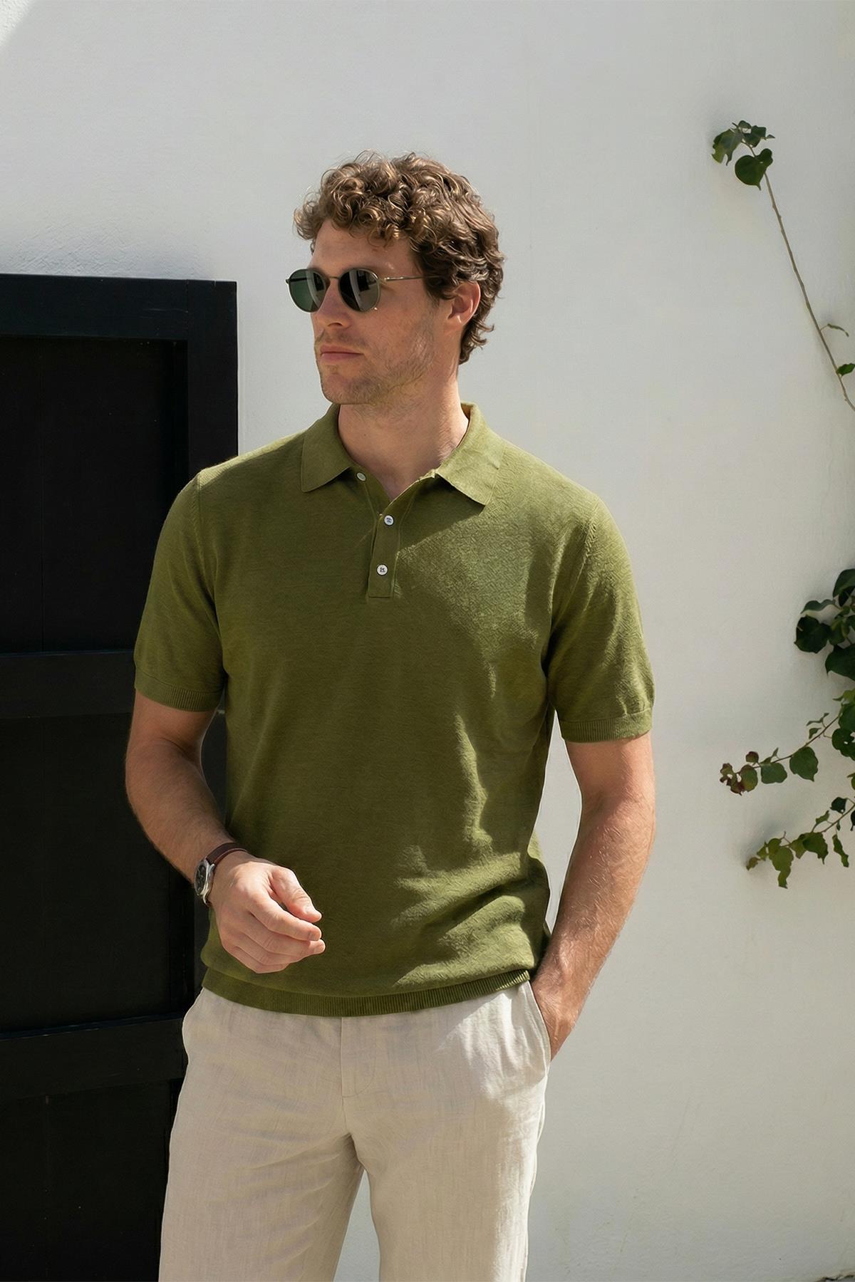Chuba Erkek Polo Yaka Düğmeli Kısa Kollu Triko T-Shirt Haki 26S2016