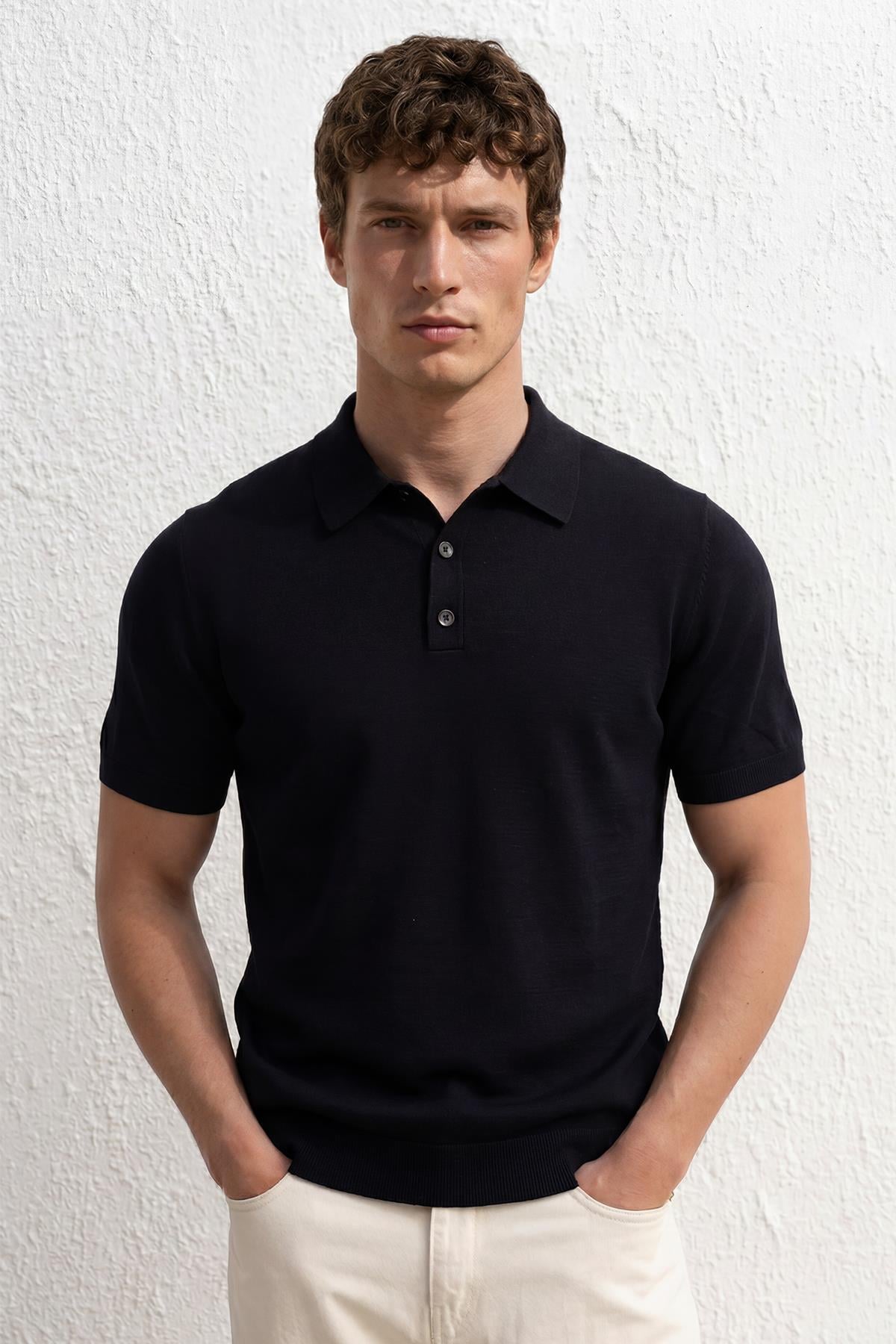 Chuba Erkek Polo Yaka Düğmeli Kısa Kollu Triko T-Shirt Siyah 26S2016