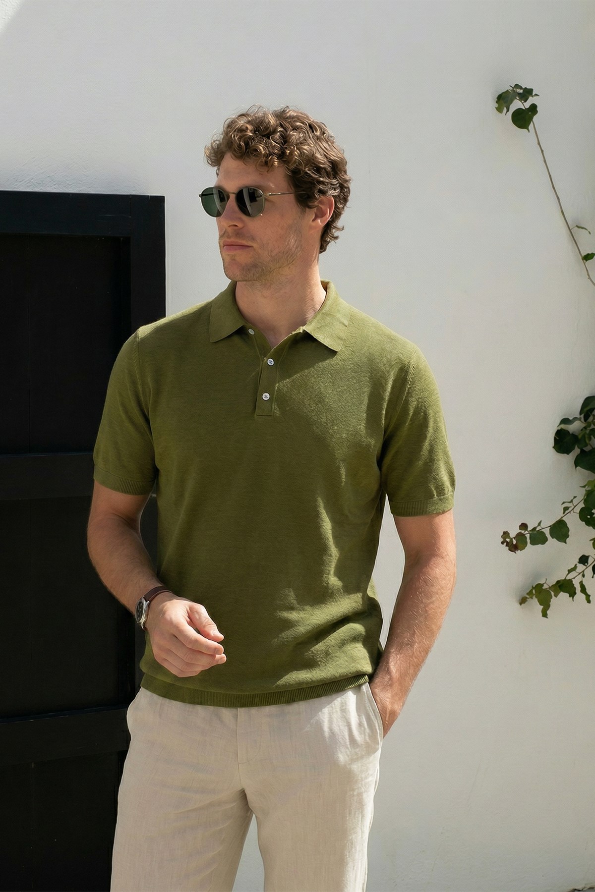 Chuba Erkek Polo Yaka Düğmeli Kısa Kollu Triko T-Shirt Haki 26S2016