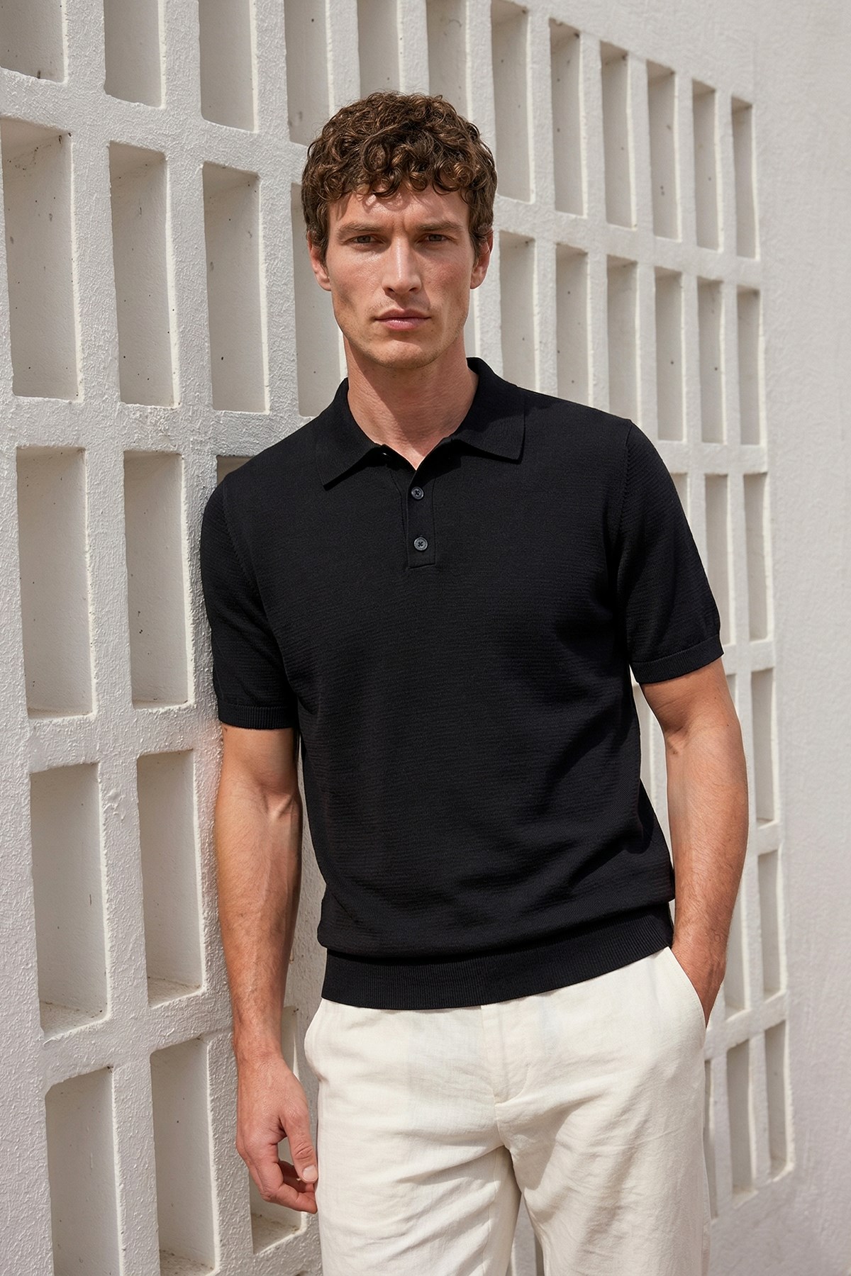 Chuba Erkek Polo Yaka Düğmeli Kısa Kollu Triko T-Shirt Siyah 26S2016