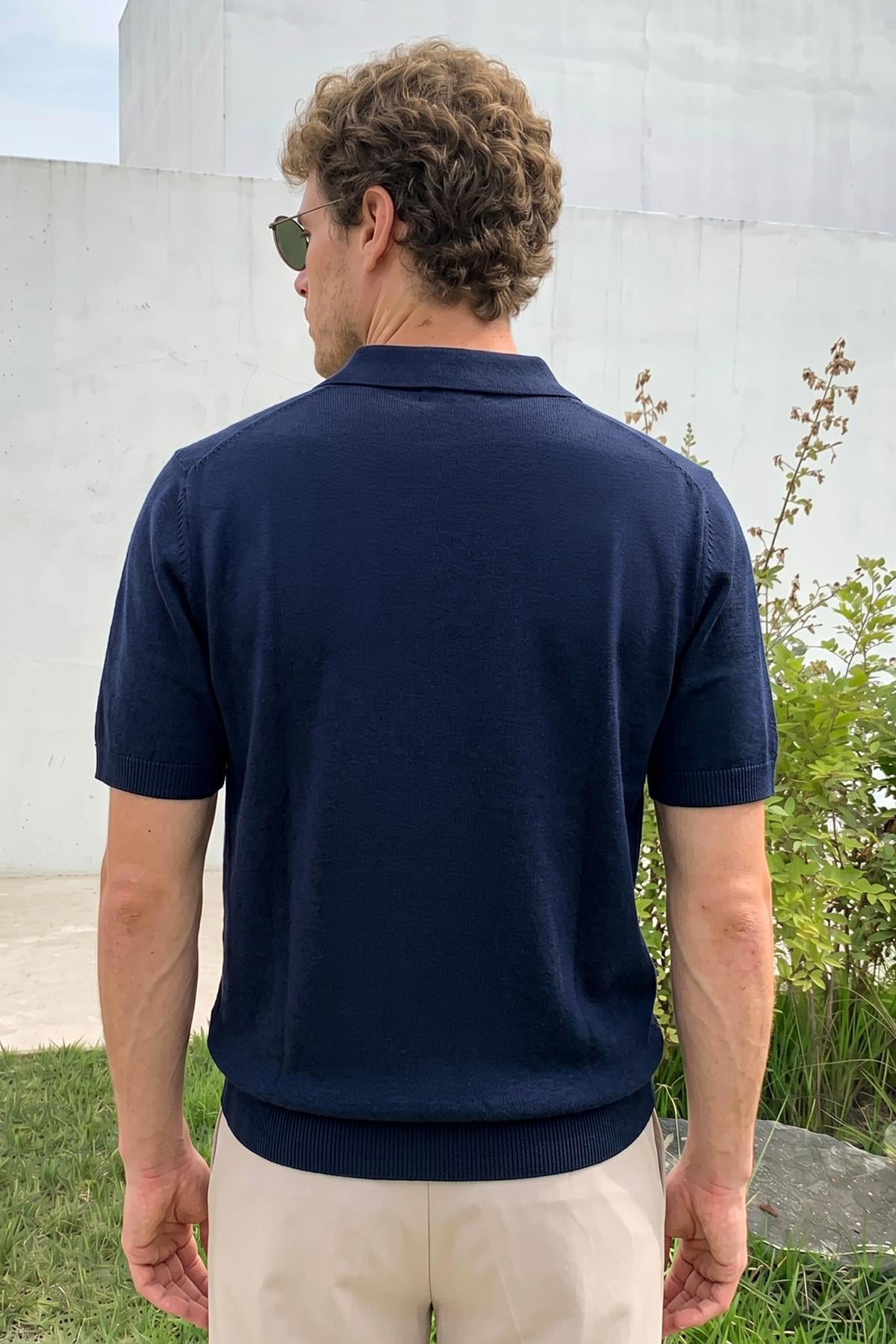 Chuba Erkek Polo Yaka Düğmeli Kısa Kollu Triko T-Shirt Lacivert 26S2016